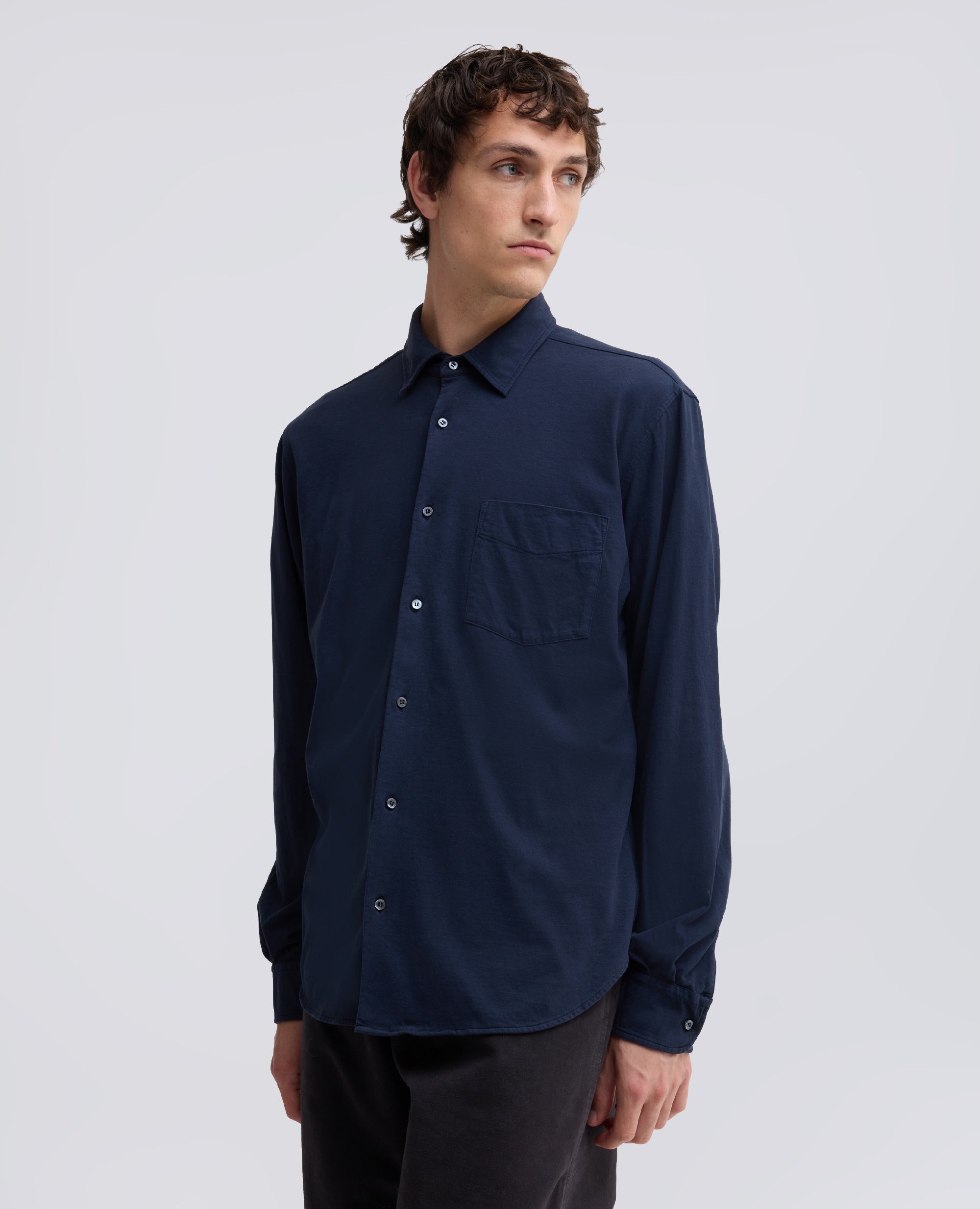 CAMICIA IN JERSEY DI COTONE -PEACHTOUCH- TINTO CAPO - BLU - ASPESI
