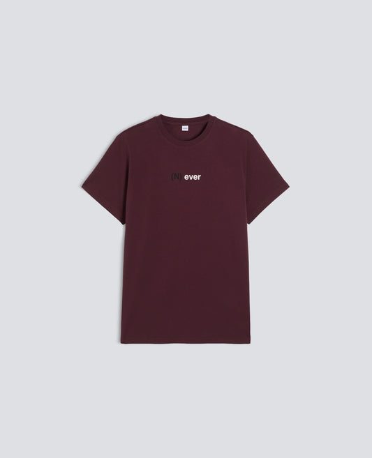 T-SHIRT IN JERSEY DI COTONE CON STAMPA -NEVER- - BORDO