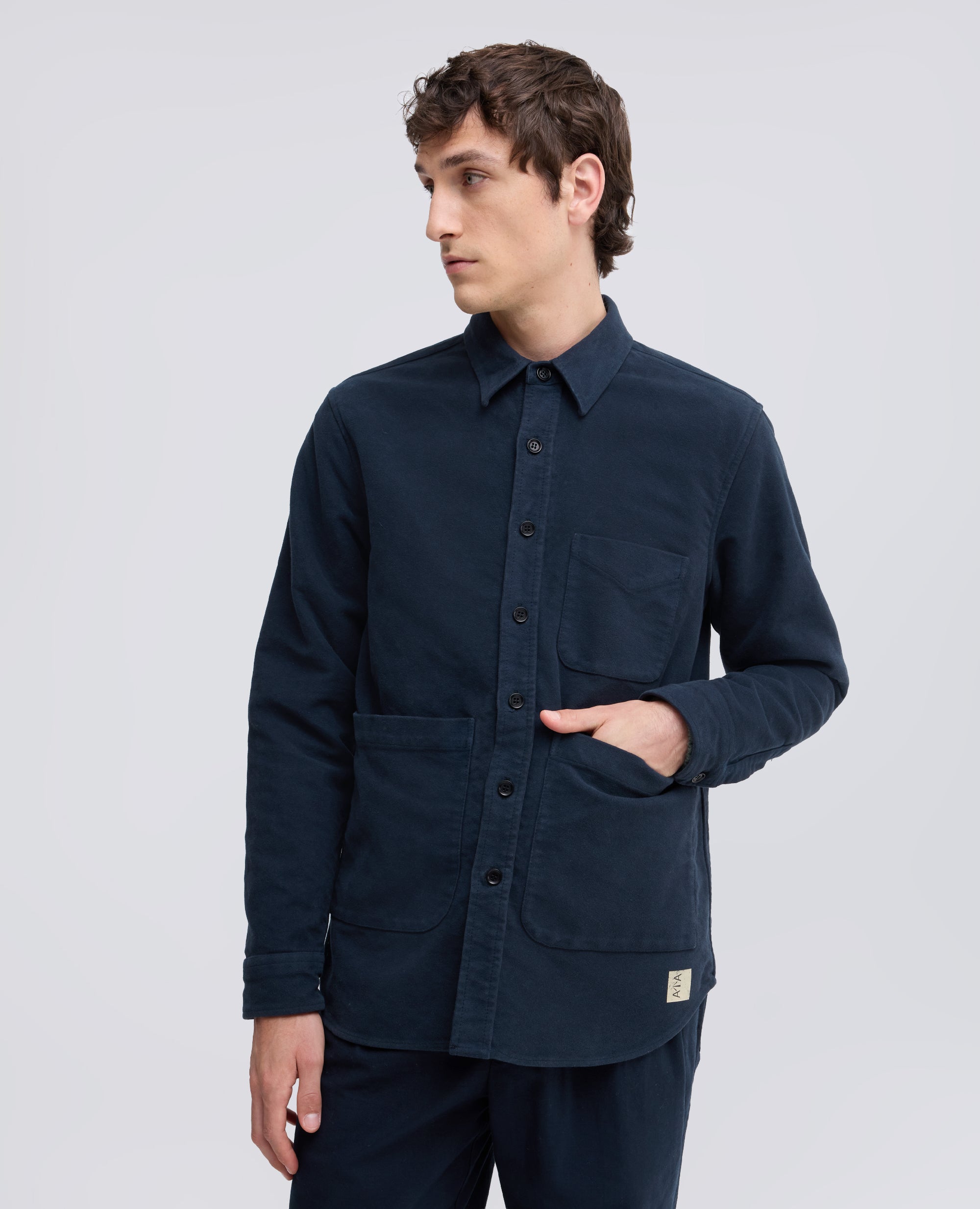 CAMICIA UTILITY IN FUSTAGNO DI COTONE PESANTE, TINTO CAPO - BLU - ASPESI