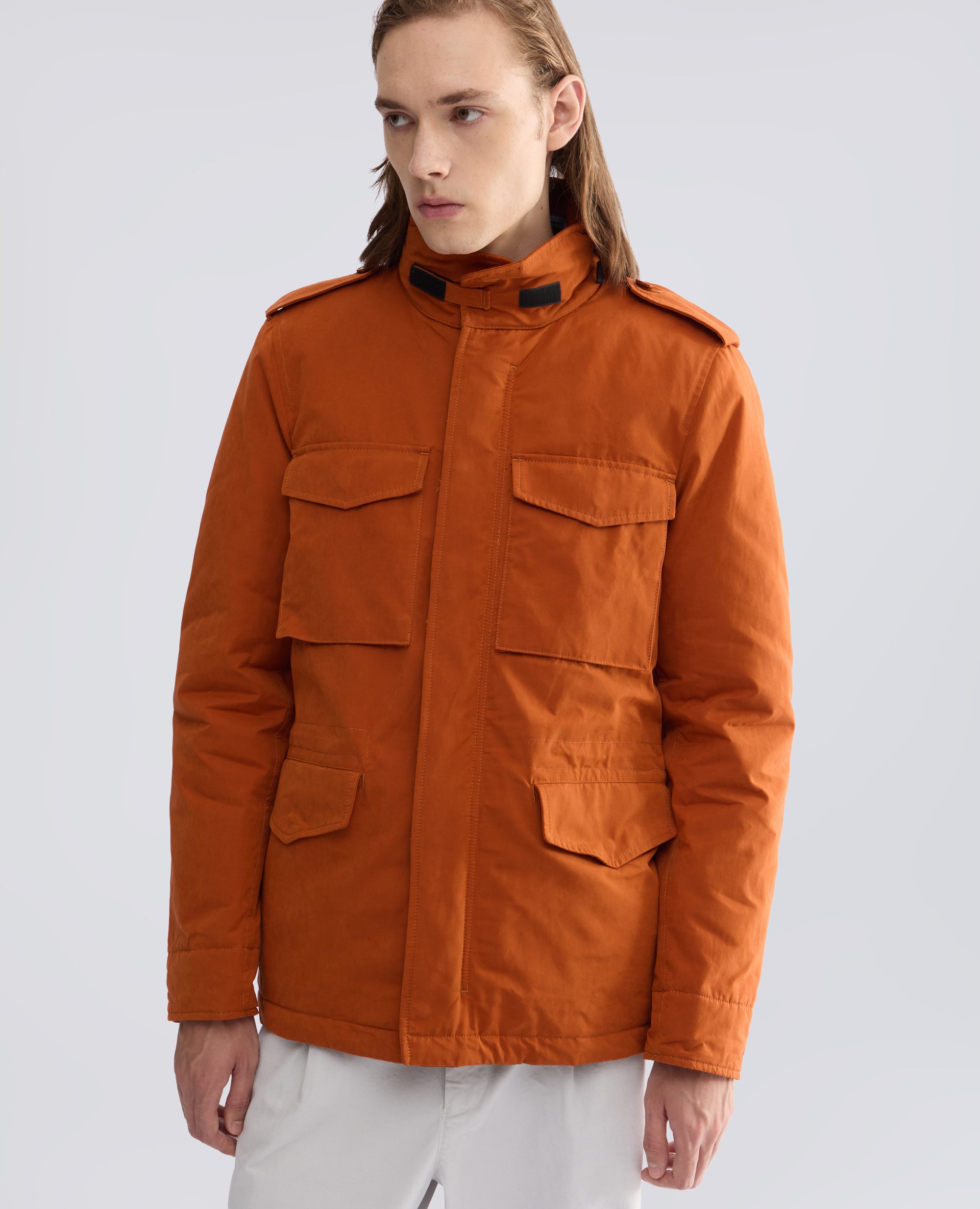 MINI FIELD JACKET IN TELA DRY WAX, IMBOTTITA CON OVATTA THERMORE - ARANCIO - ASPESI