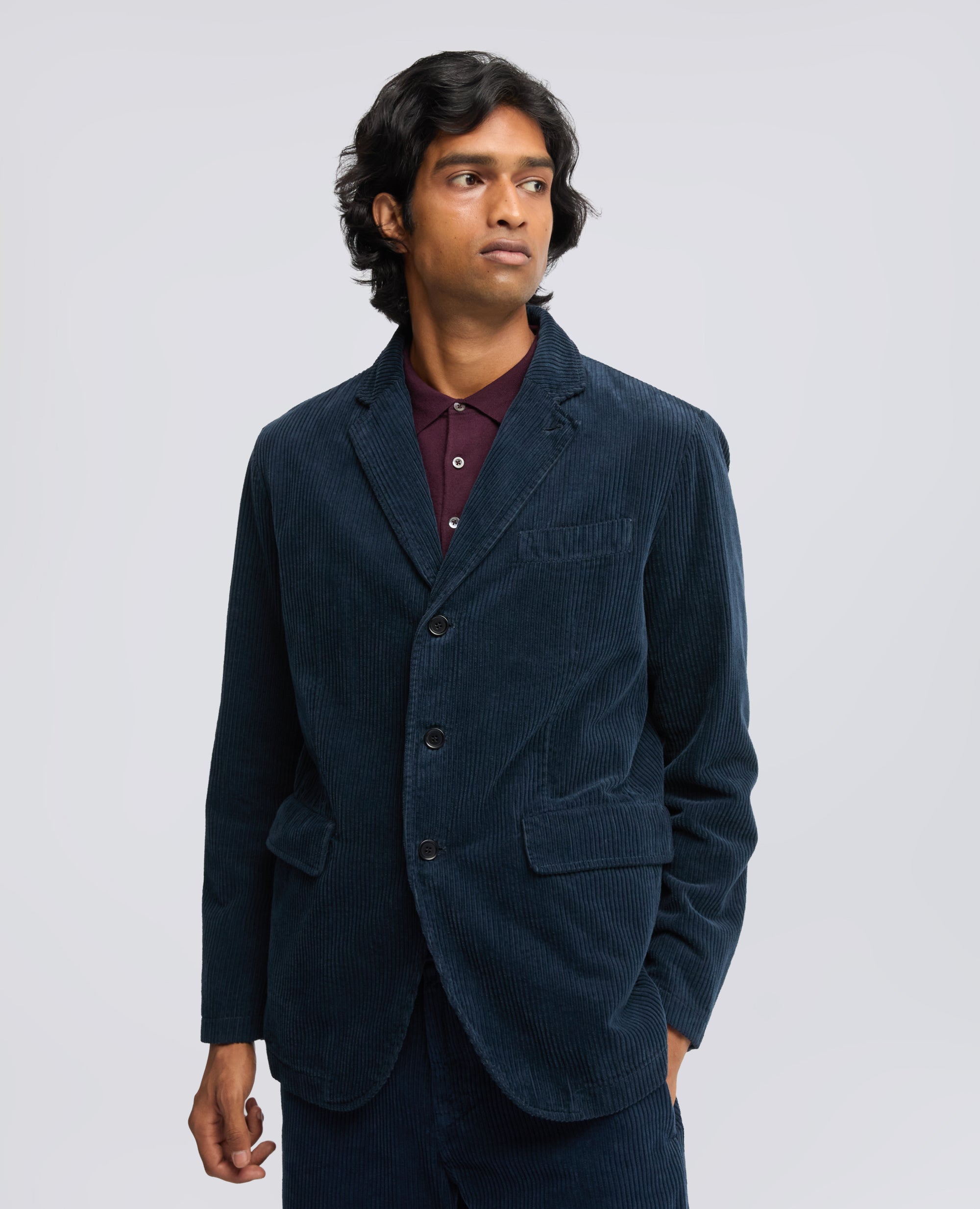 GIACCA IN VELLUTO  DI COTONE A COSTE 500 RIGHE TINTO CAPO - NAVY - ASPESI