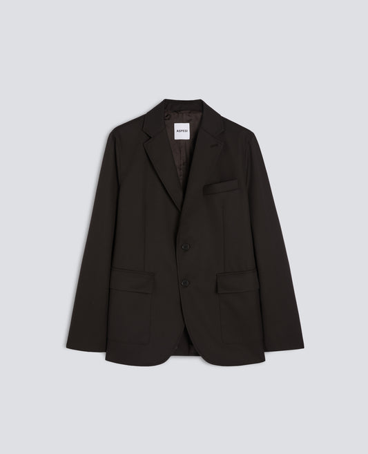 PURE VIRGIN WOOL GABARDINE BLAZER - BROWN - ASPESI
