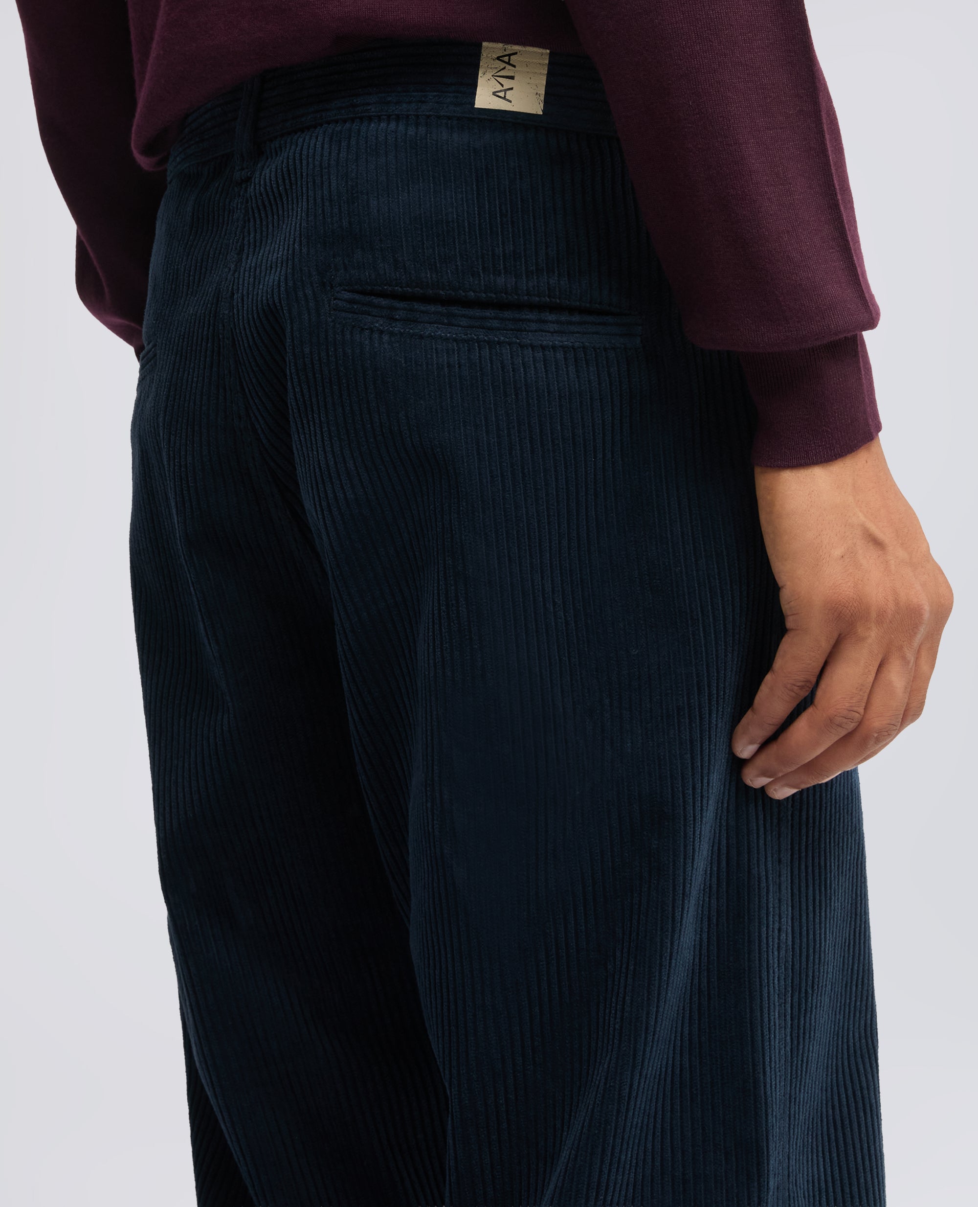 PANTALONE CHINO IN VELLUTO DI COTONE 500 RIGHE, TINTO CAPO - NAVY - ASPESI