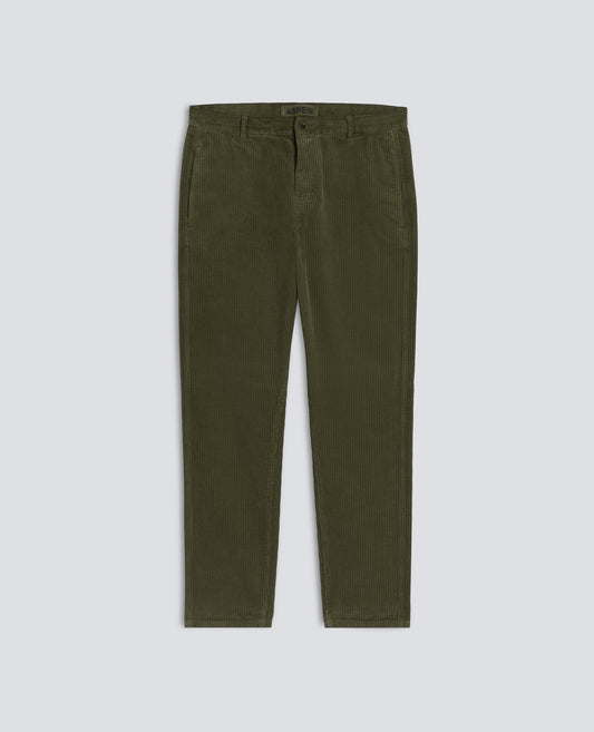 PANTALONE CHINO IN VELLUTO DI COTONE 500 RIGHE, TINTO CAPO - MILITAR