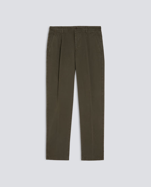 STUCKGEFARBTE HOSE MIT EINEM ABNAHER AUS BAUMWOLL-GABARDINE - GRUN - ASPESI