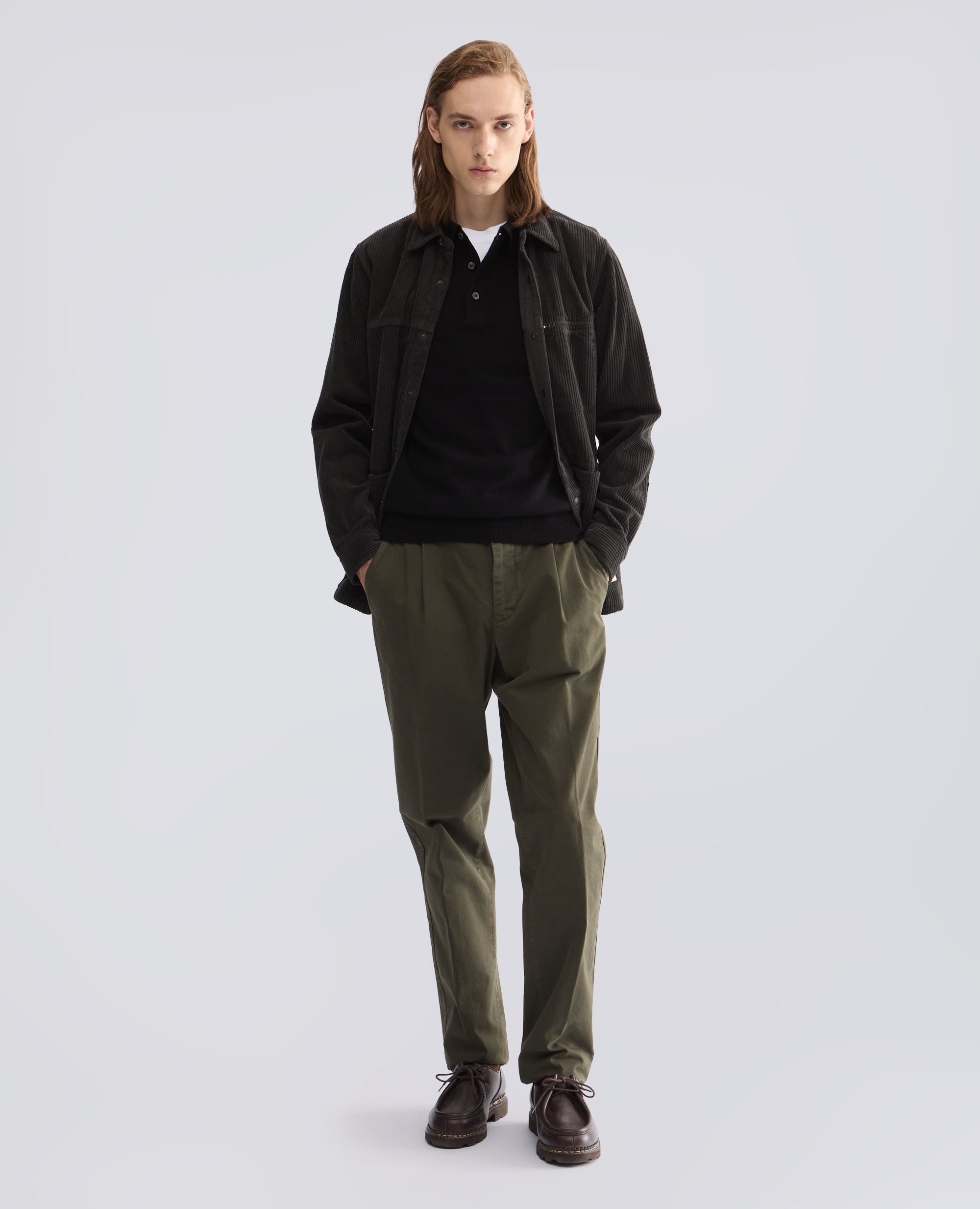 PANTALONE MONO PINCE IN GABARDINA DI COTONE  TINTO CAPO - VERDE - ASPESI