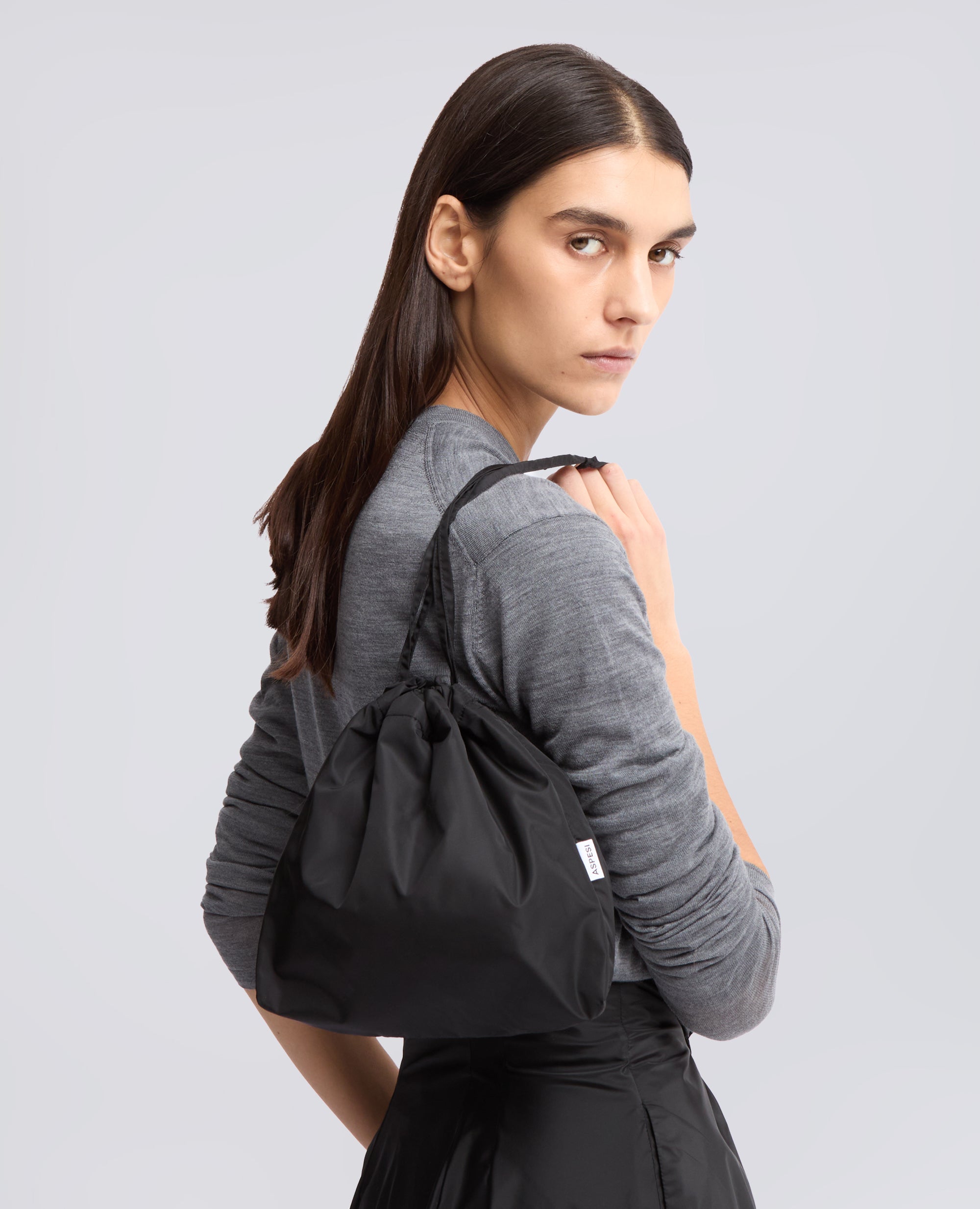 NYLON POUCH BAG WITH SHOULDER STRAP - BLACK - ASPESI