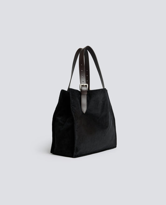 BORSA IN VELLUTO DI COTONE A COSTE - NERO - ASPESI