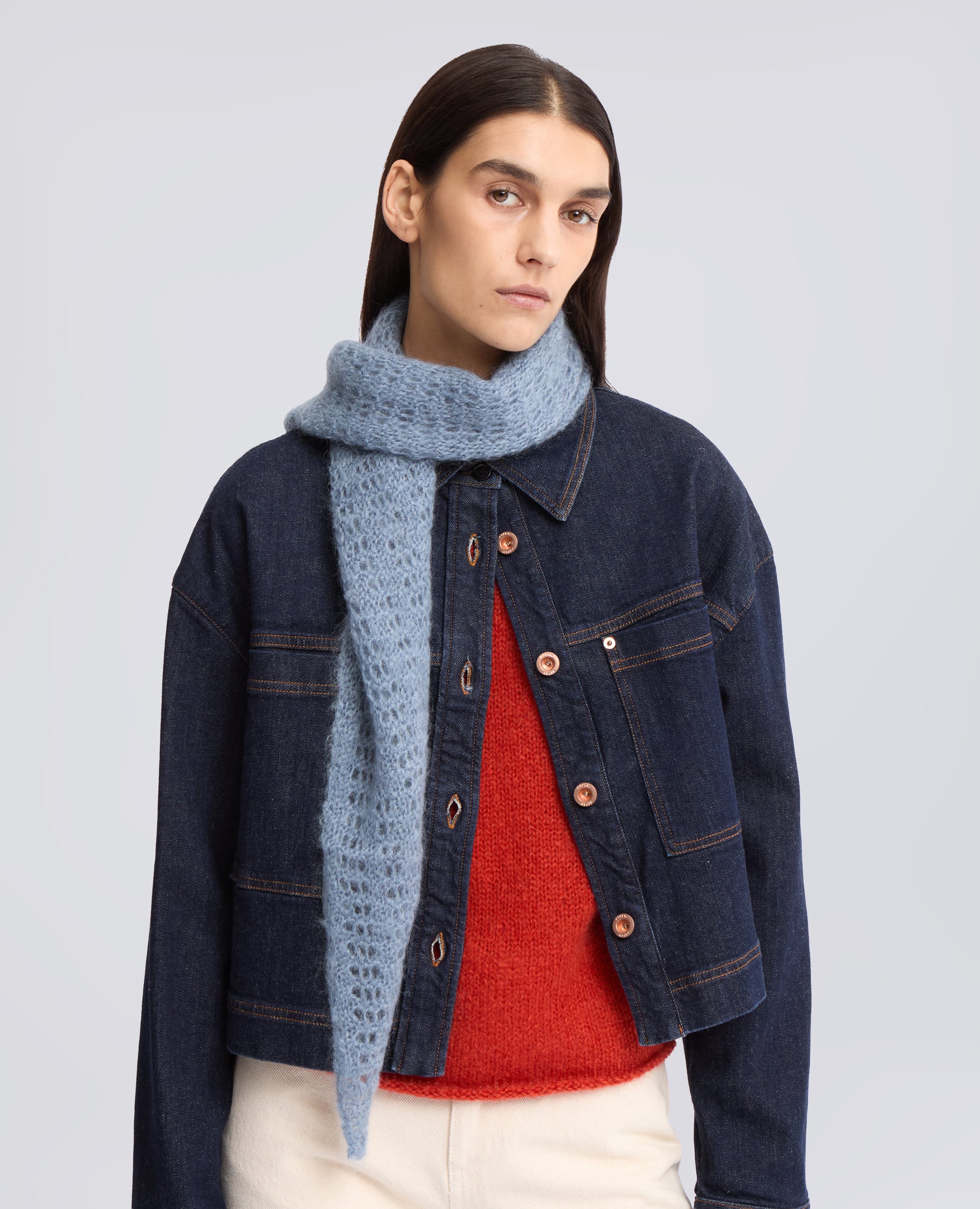 MOHAIR AND WOOL SCARF - LIGHT BLUE - ASPESI
