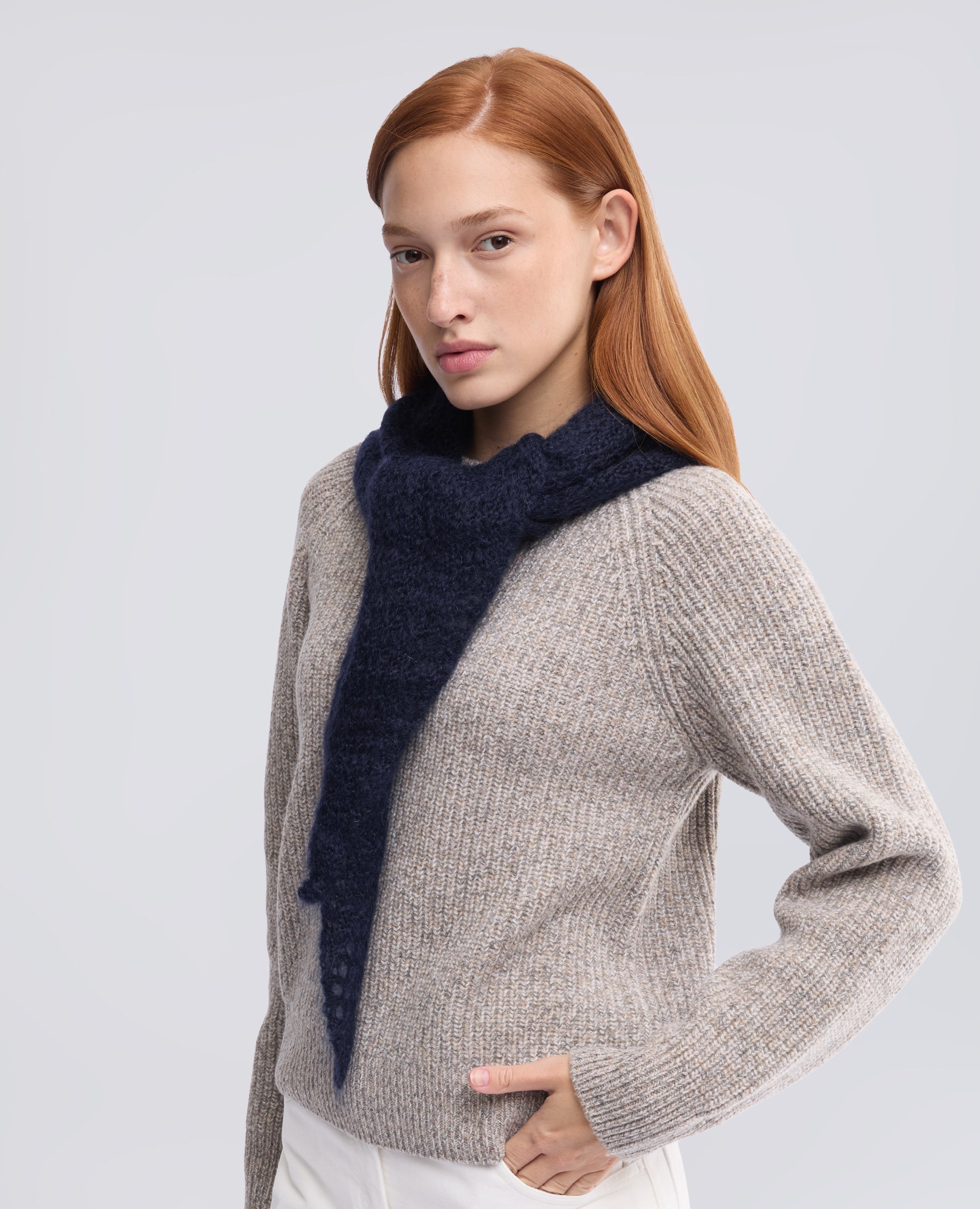 MOHAIR AND WOOL SCARF - BLUE - ASPESI