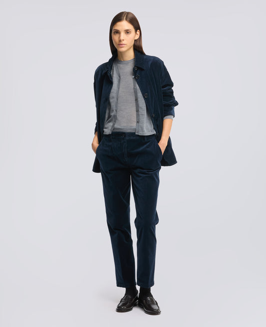 PANTALONE IN VELLUTO LISCIO DI COTONE TINTO CAPO - NAVY