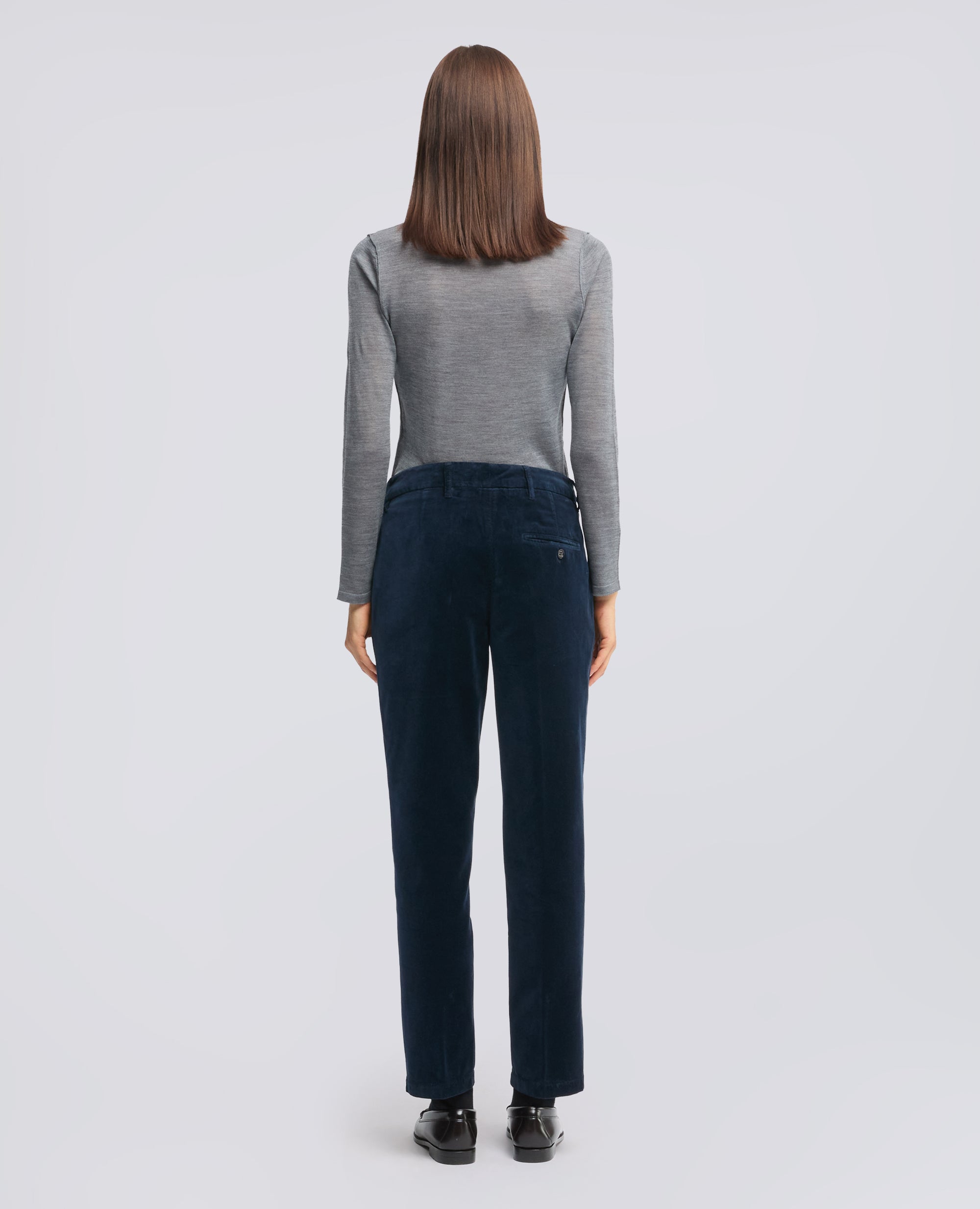 PANTALONE IN VELLUTO LISCIO DI COTONE TINTO CAPO - NAVY - ASPESI