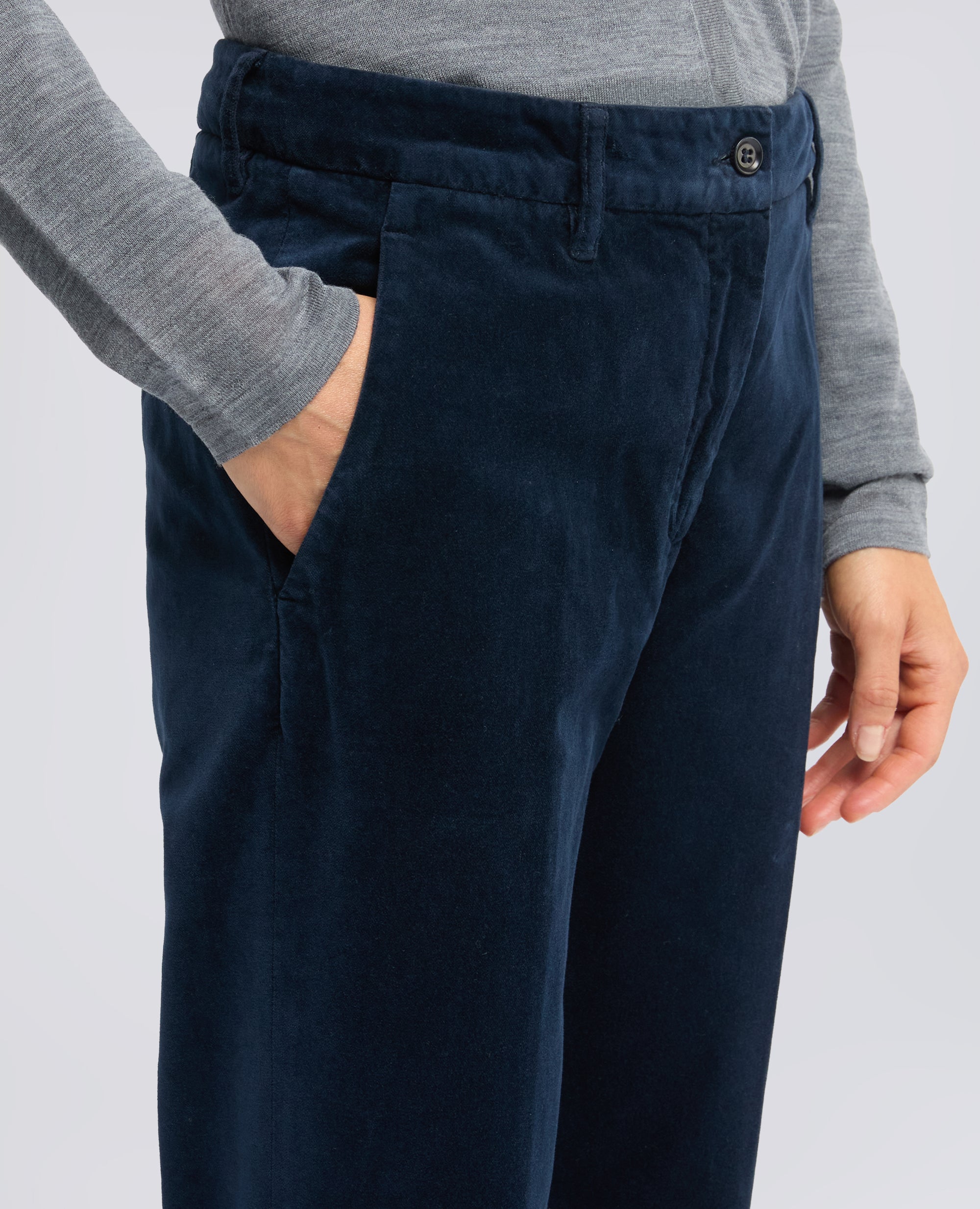 PANTALONE IN VELLUTO LISCIO DI COTONE TINTO CAPO - NAVY - ASPESI