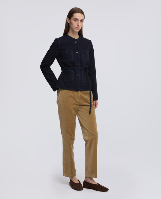 PANTALONE IN VELLUTO LISCIO DI COTONE TINTO CAPO - BEIGE