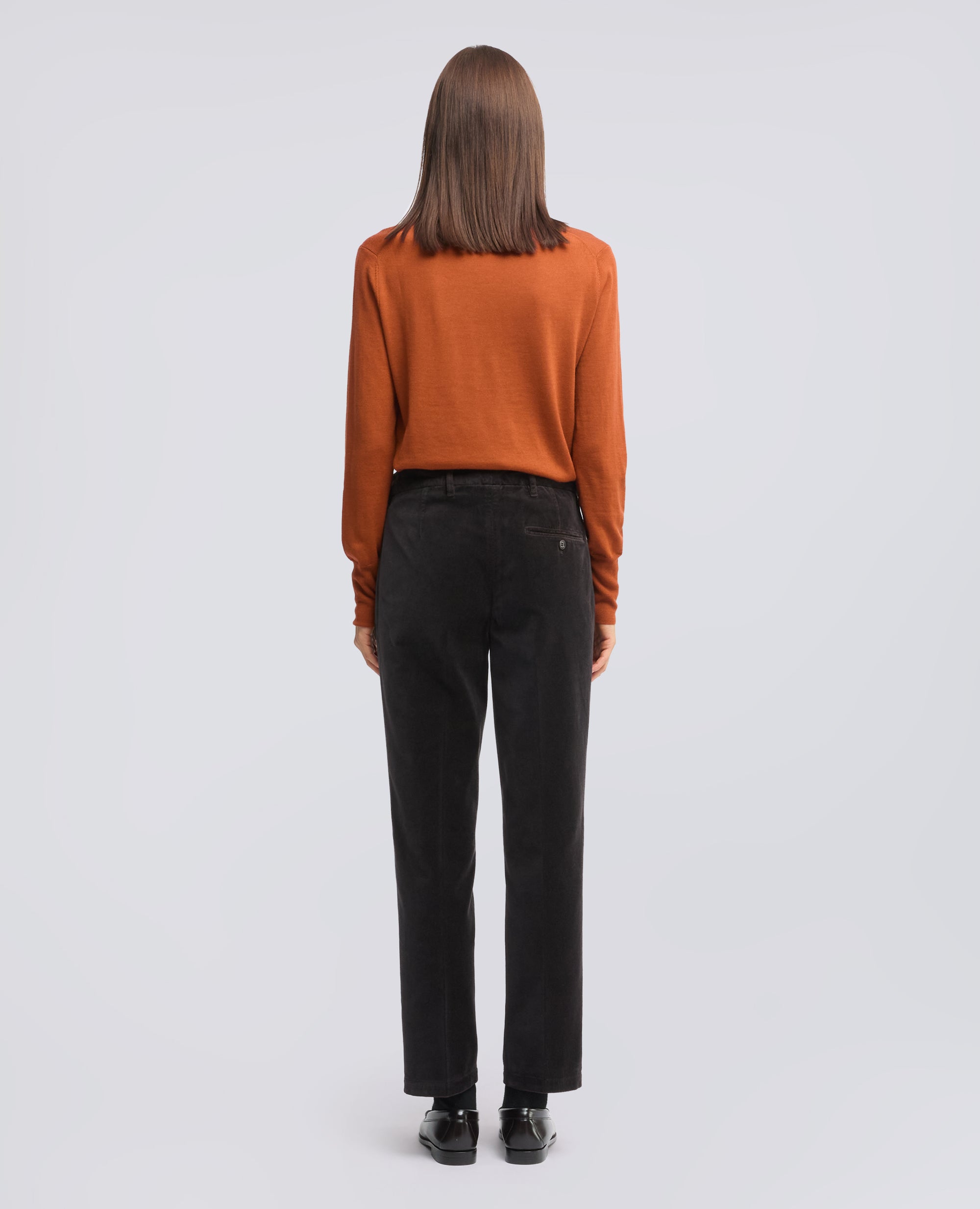 PANTALONE IN VELLUTO LISCIO DI COTONE TINTO CAPO - MARRONE - ASPESI