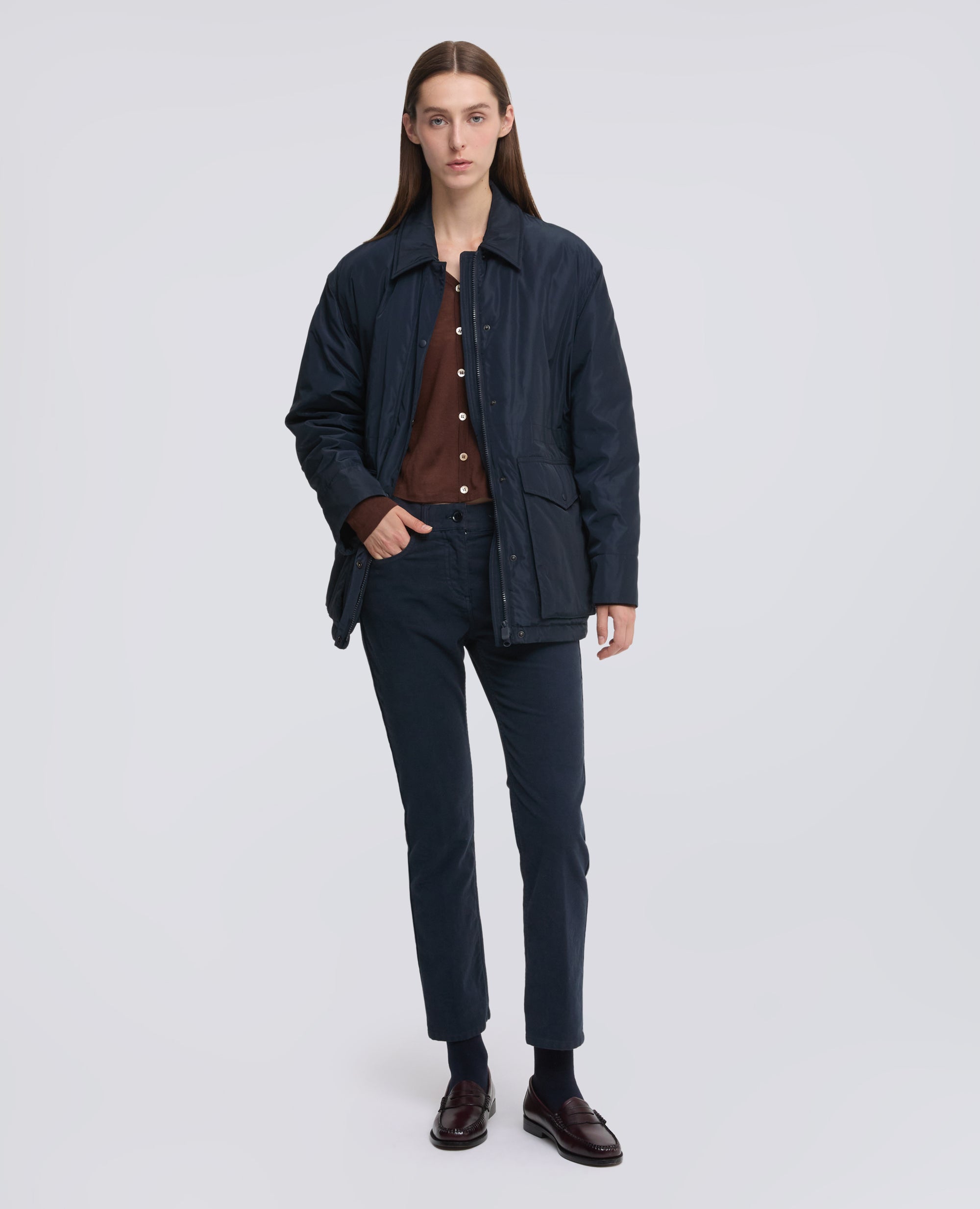 PANTALONE CINQUE TASCHE IN FUSTAGNO STRETCH TINTO CAPO - NAVY - ASPESI