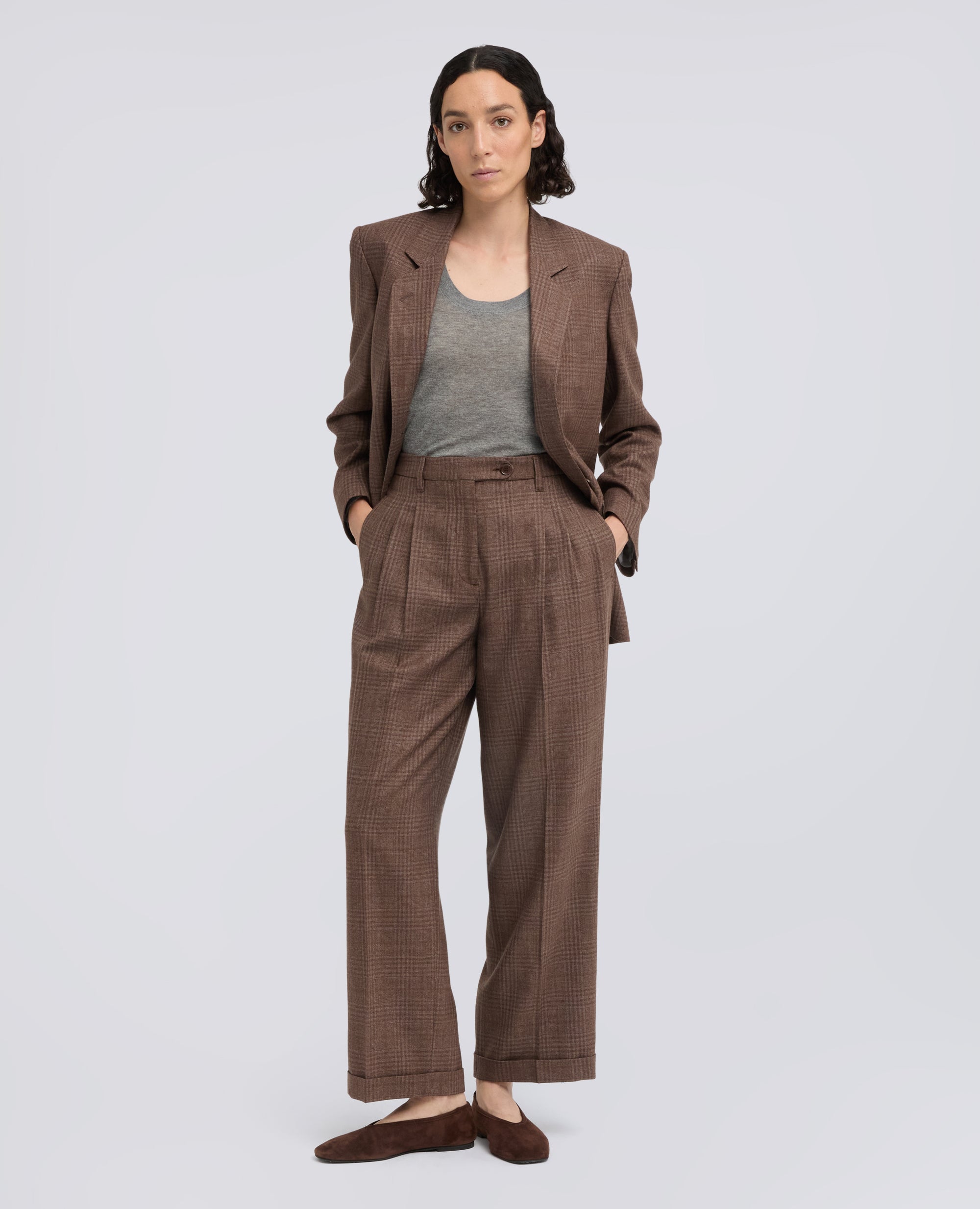 PANTALONE IN TELA DI SETAE LANA VERGINE - KARIERT BRAUN - ASPESI