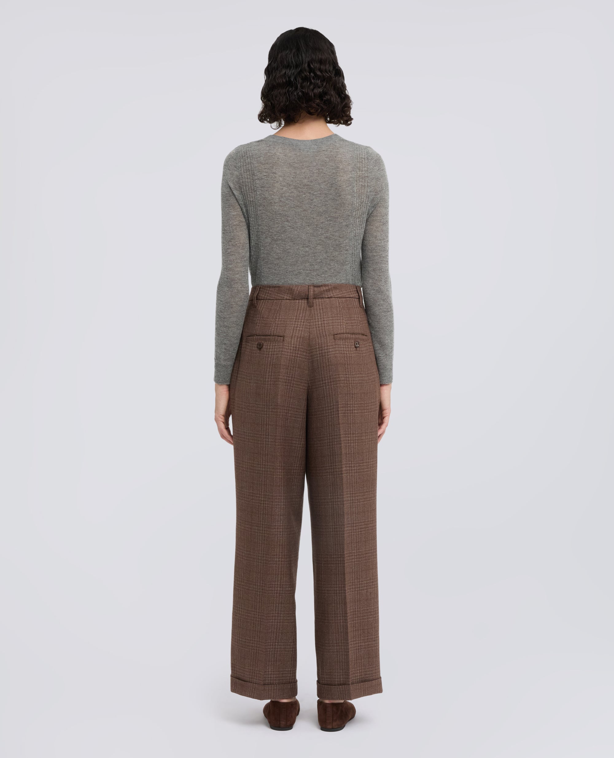PANTALONE IN TELA DI SETAE LANA VERGINE - KARIERT BRAUN - ASPESI