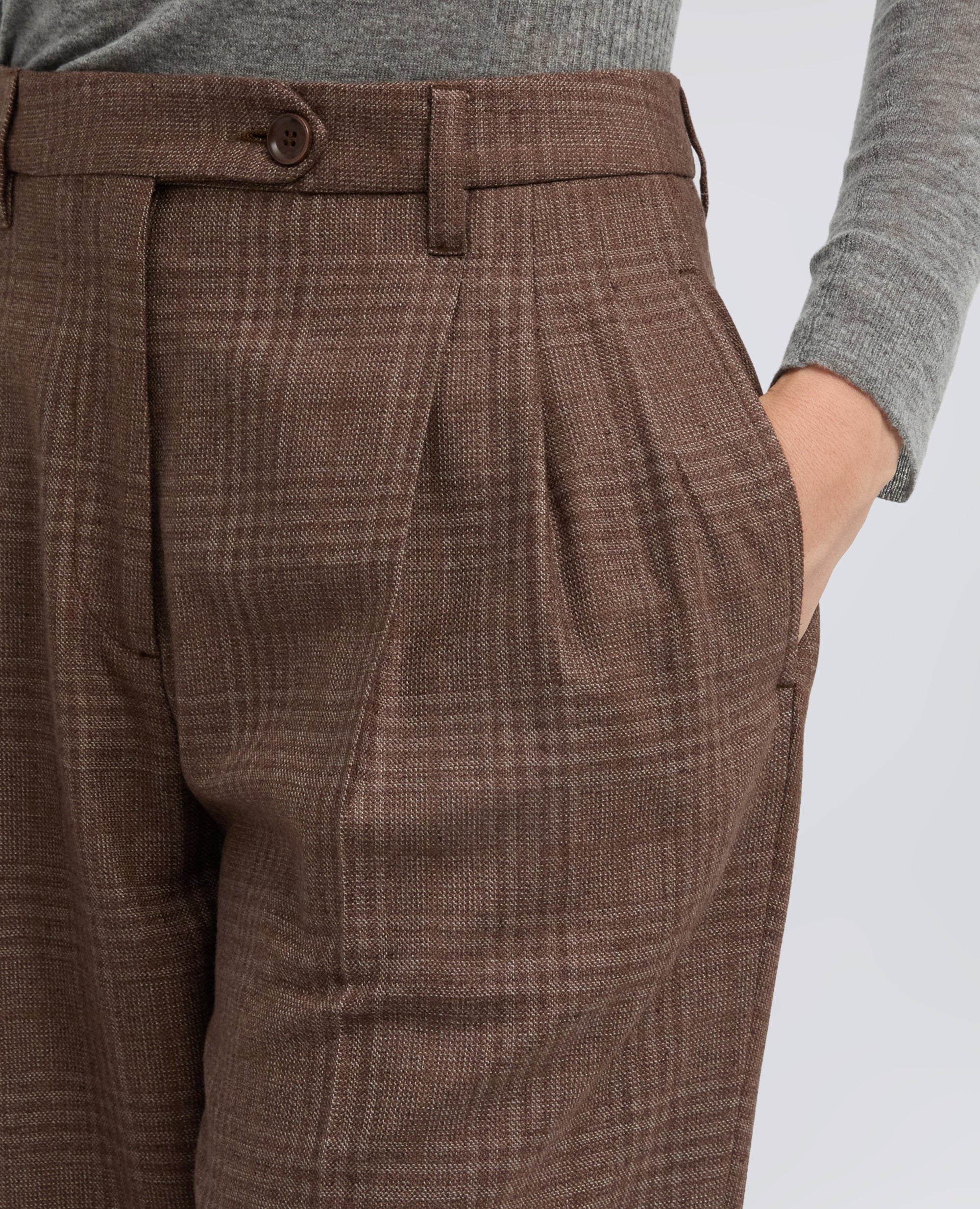 PANTALONE IN TELA DI SETAE LANA VERGINE - KARIERT BRAUN - ASPESI