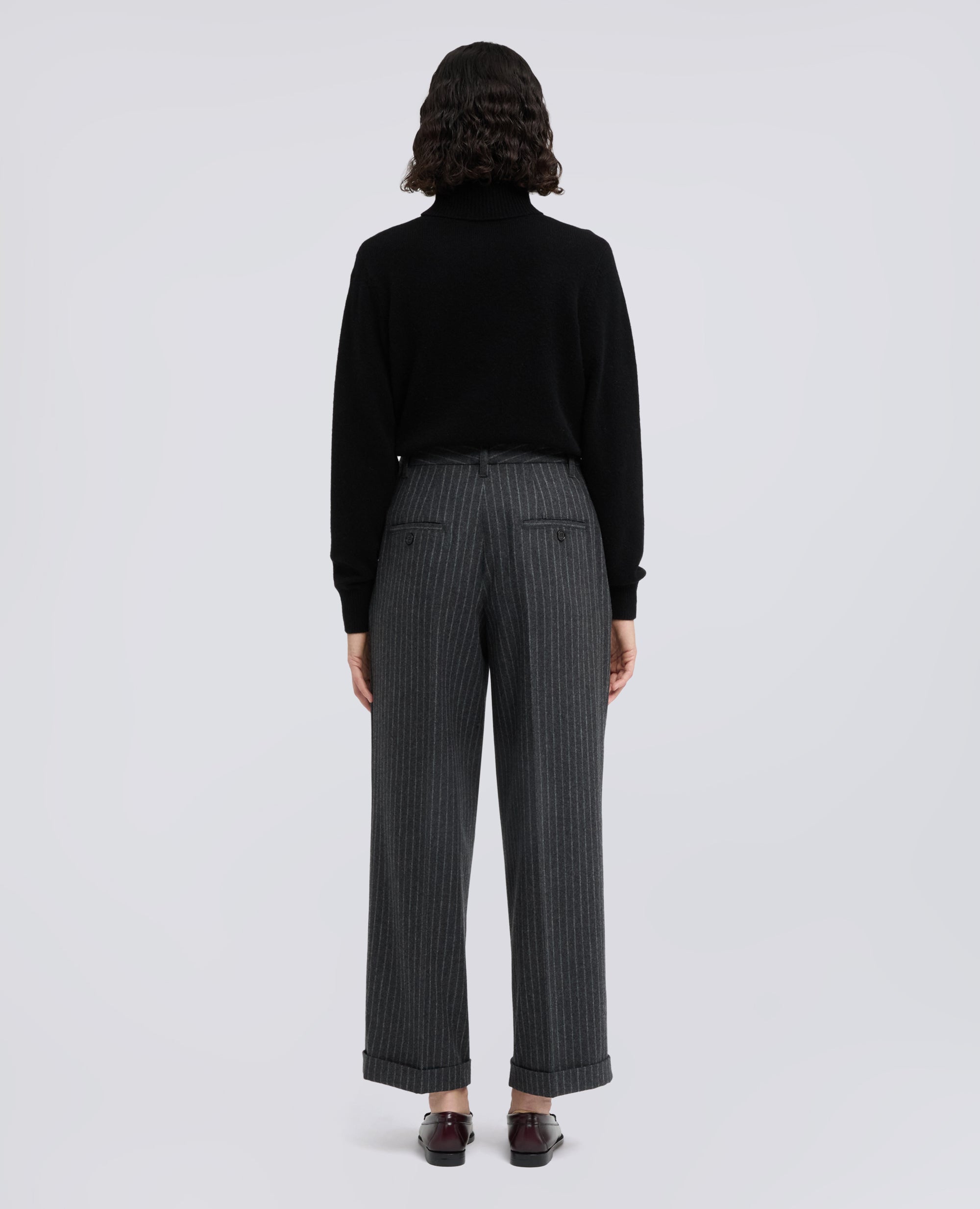 PANTALON EN FLANELLE DE LAINE VIERGE A RAYURES - GRIGIO - ASPESI