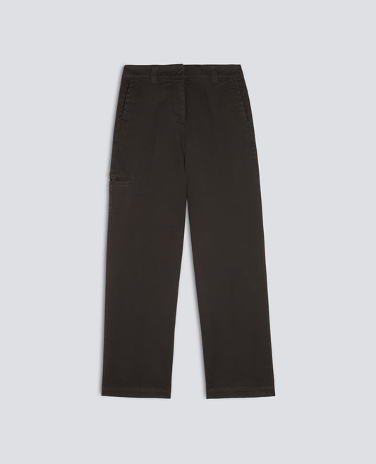 PANTALONE IN GABARDINE DI COTONE STRETCH TINTO CAPO - MARRONE