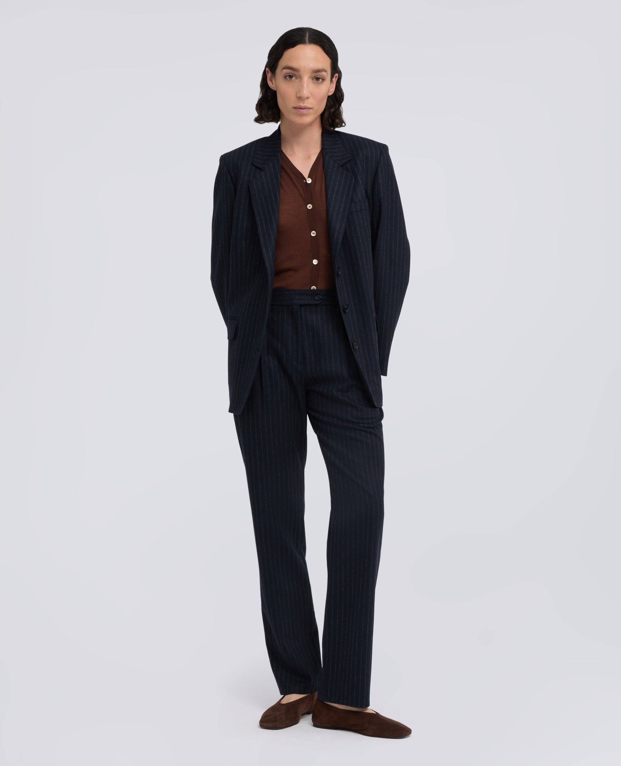 PANTALONE IN FLANELLA DI LANA VERGINE GESSATA - BLU - ASPESI