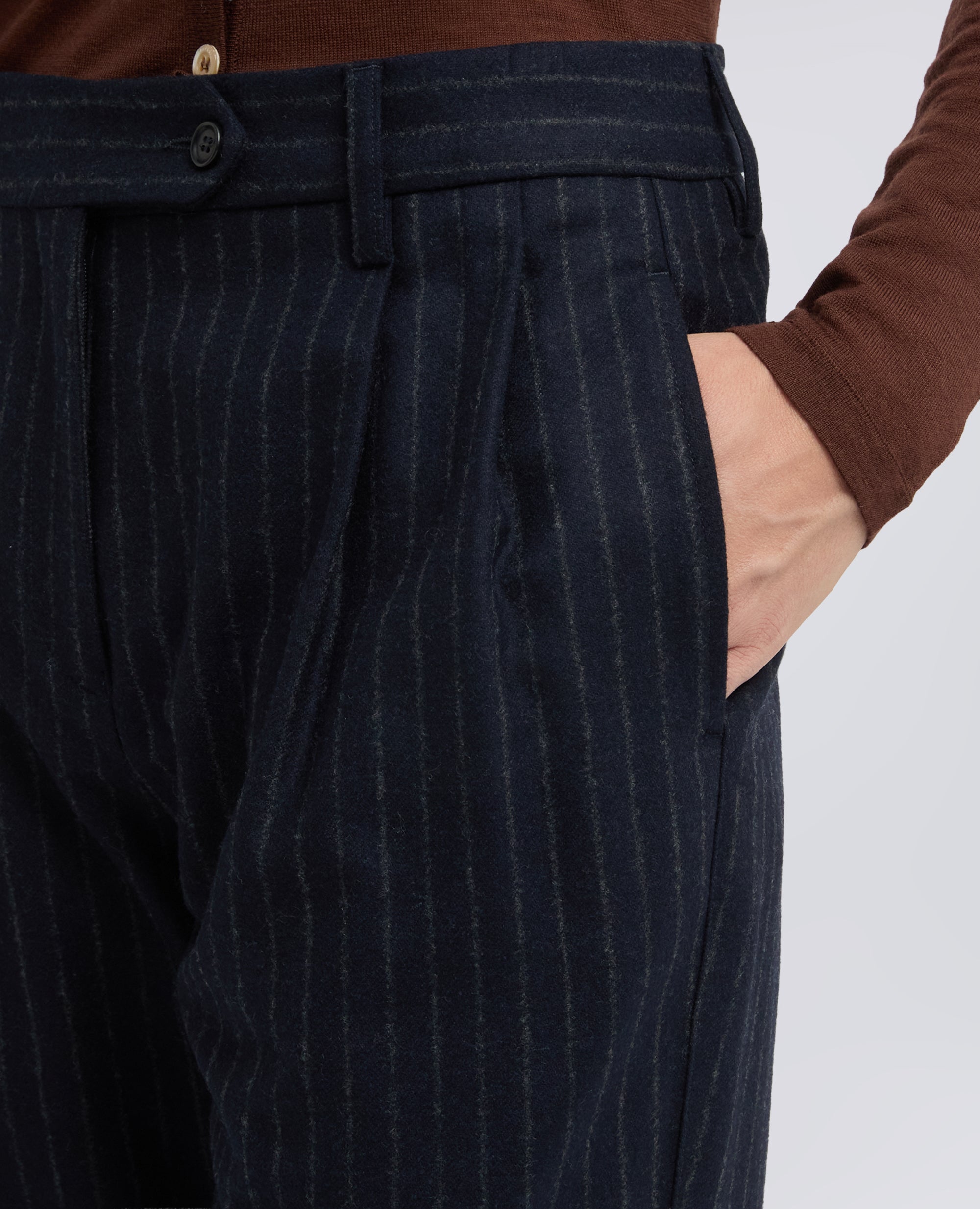 PANTALONE IN FLANELLA DI LANA VERGINE GESSATA - BLU - ASPESI