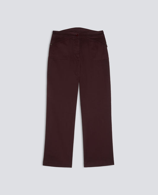 PANTALONE A VITA ALTA IN GABARDINE DI COTONE STRETCH TINTO CAPO - BARBERA