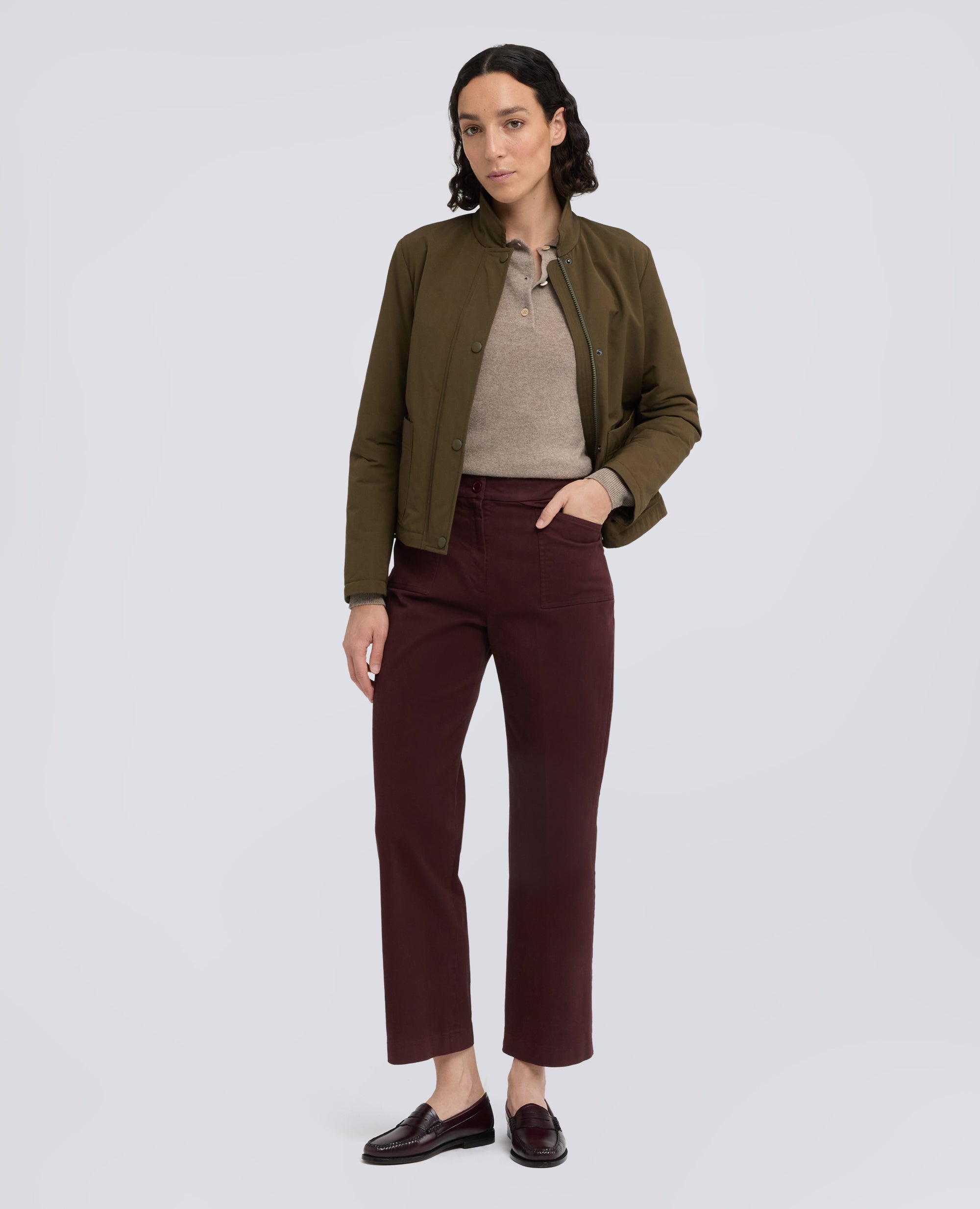 PANTALONE A VITA ALTA IN GABARDINE DI COTONE STRETCH TINTO CAPO - BARBERA - ASPESI