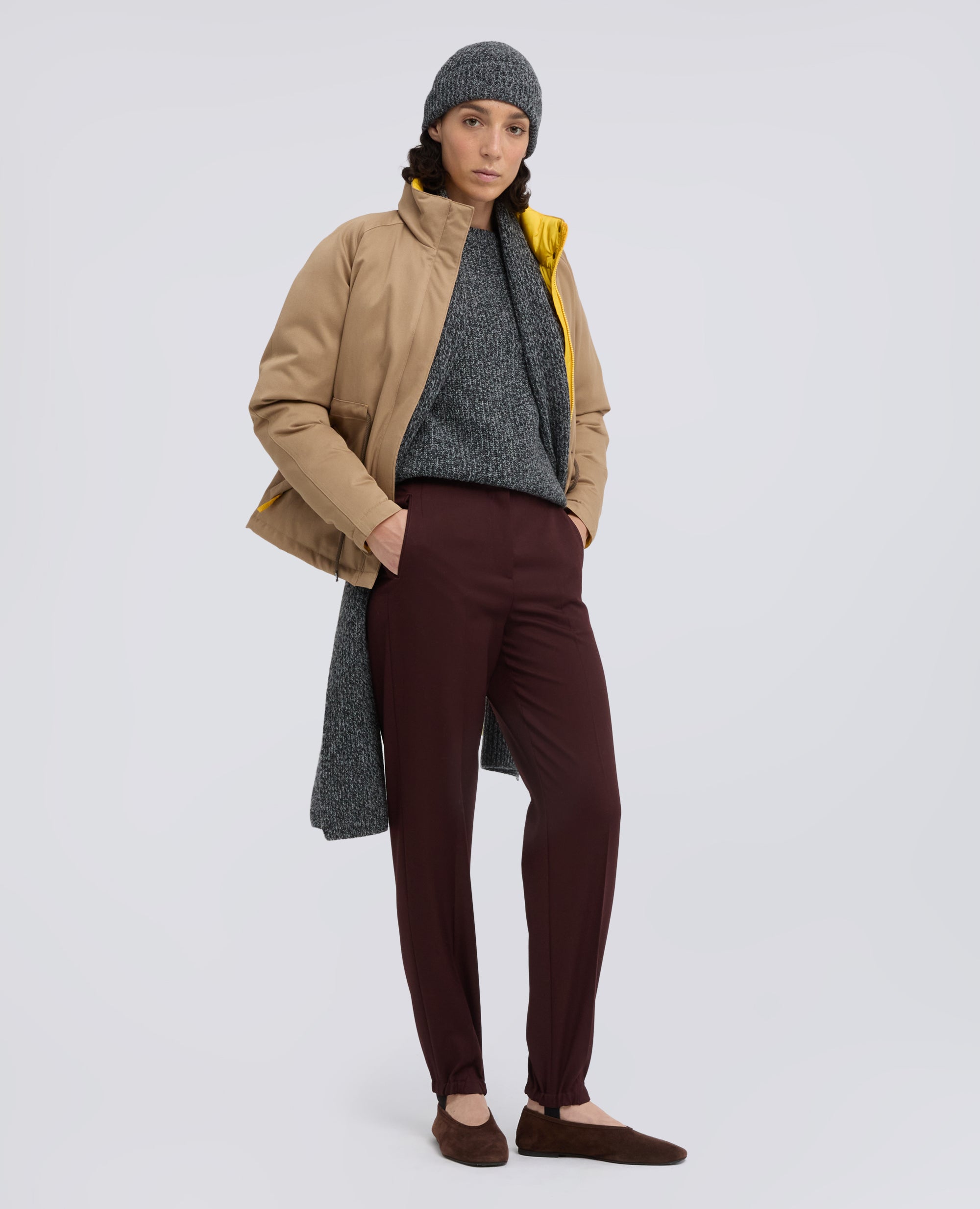 PANTALON TAILLE HAUTE EN GABARDINE DE LAINE VIERGE - MARRONE - ASPESI