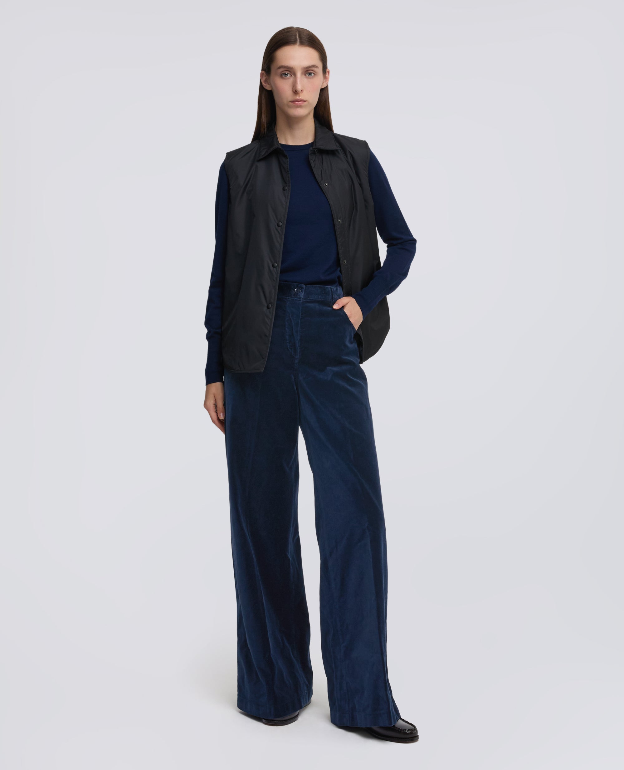 PANTALONE IN VELLUTO LISCIO COTONE TINTO CAPO - NAVY - ASPESI