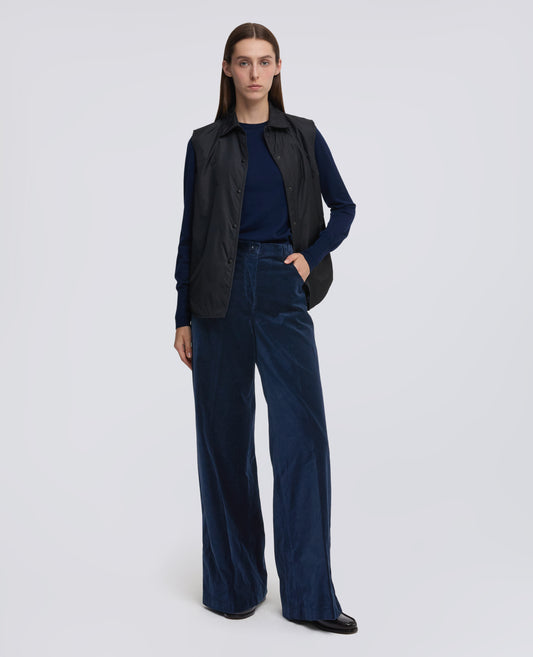 PANTALONE IN VELLUTO LISCIO COTONE TINTO CAPO - NAVY