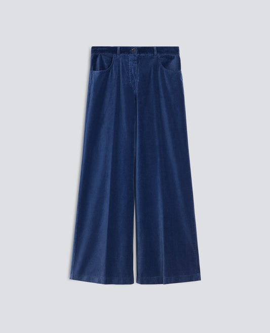 PANTALONE IN VELLUTO LISCIO COTONE TINTO CAPO - AVIO