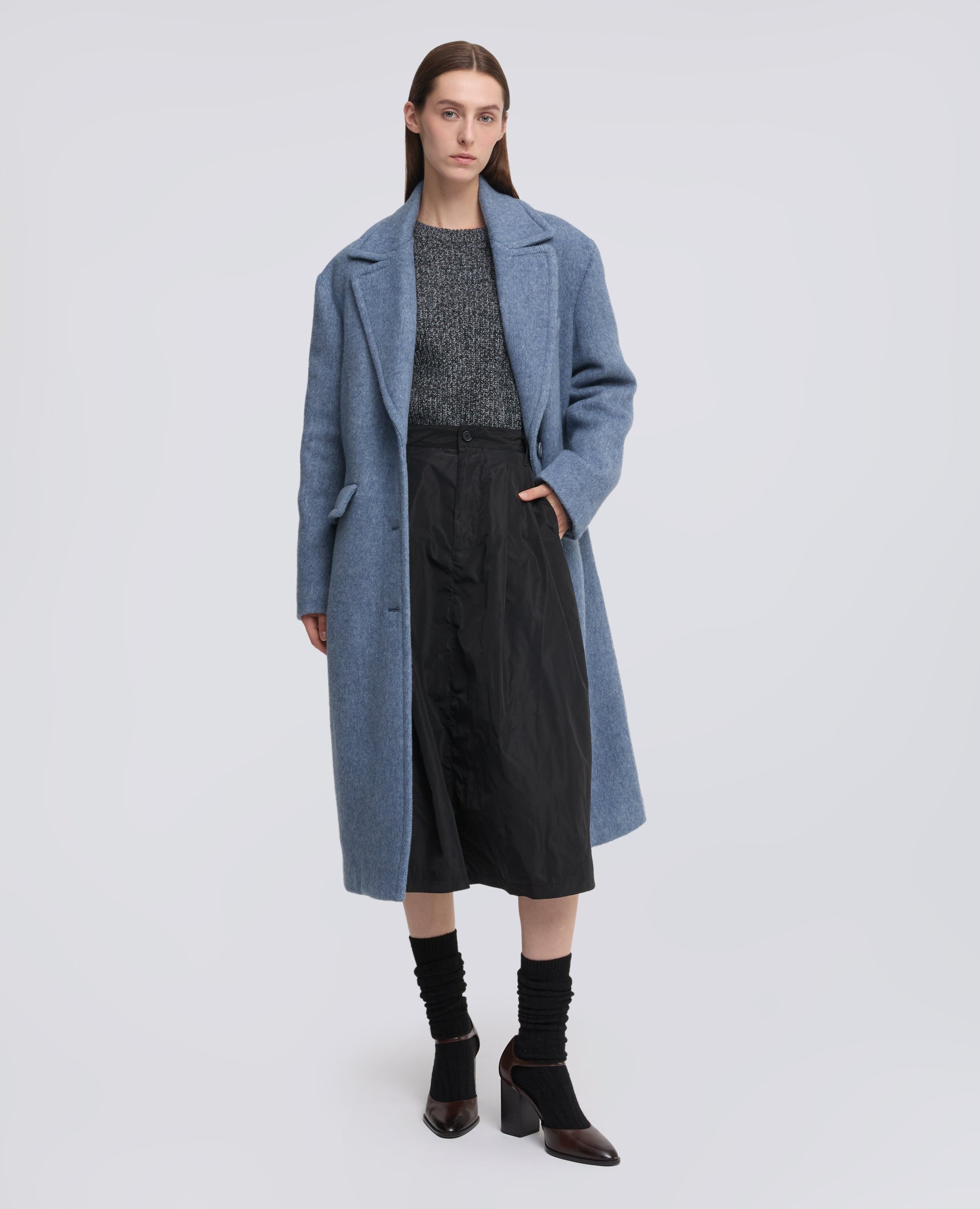 CAPPOTTO IN DOPPIO PESO DI LANA E NYLON - AZZURRO - ASPESI