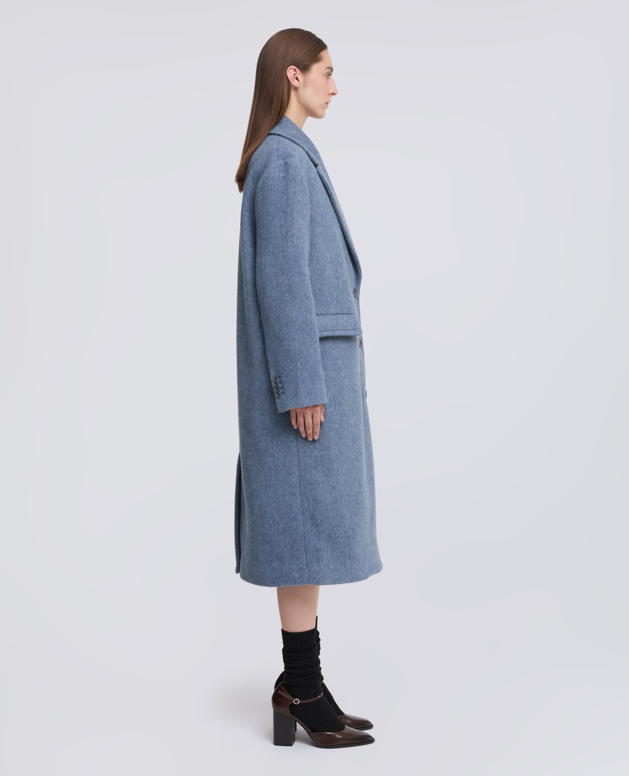 CAPPOTTO IN DOPPIO PESO DI LANA E NYLON - AZZURRO - ASPESI