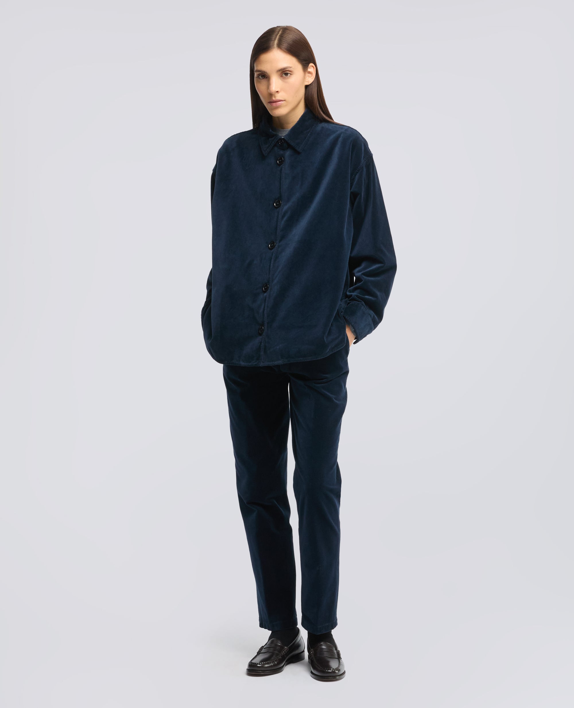 GIACCA CAMICIA IN VELLUTO LISCIO DI COTONE TINTO CAPO - NAVY - ASPESI