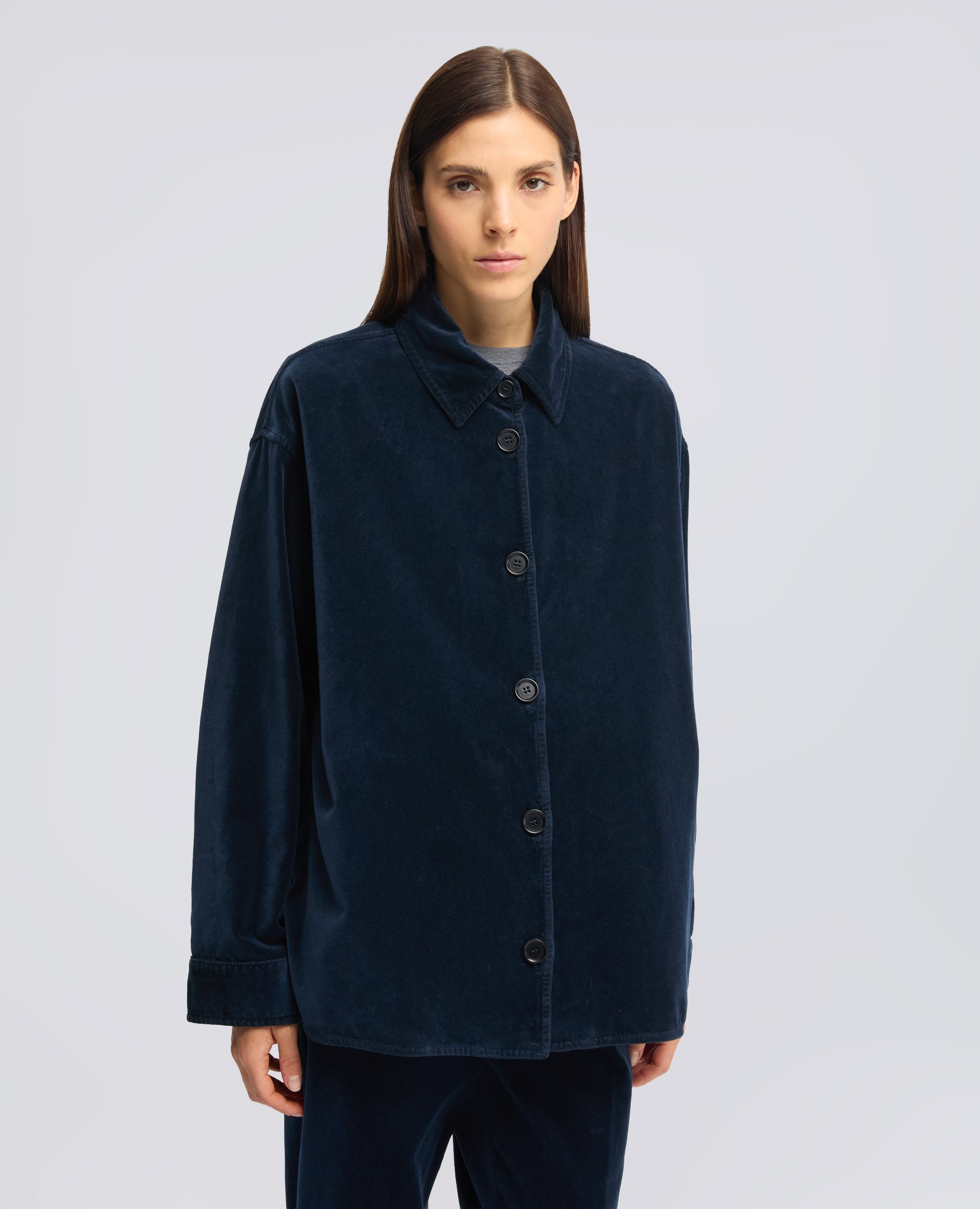 GIACCA CAMICIA IN VELLUTO LISCIO DI COTONE TINTO CAPO - NAVY - ASPESI