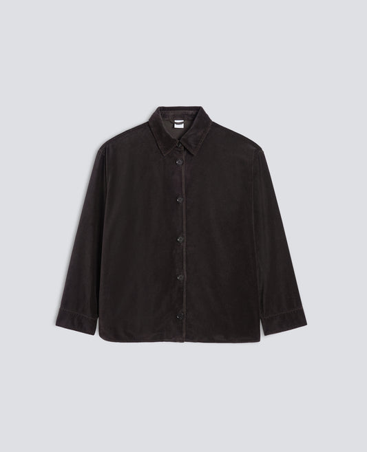GIACCA CAMICIA IN VELLUTO LISCIO DI COTONE TINTO CAPO - MARR¢N