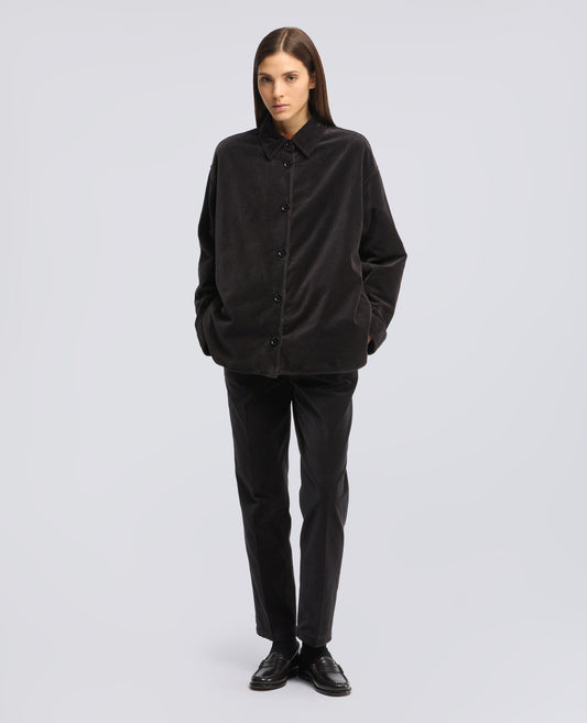 GIACCA CAMICIA IN VELLUTO LISCIO DI COTONE TINTO CAPO - MARR¢N