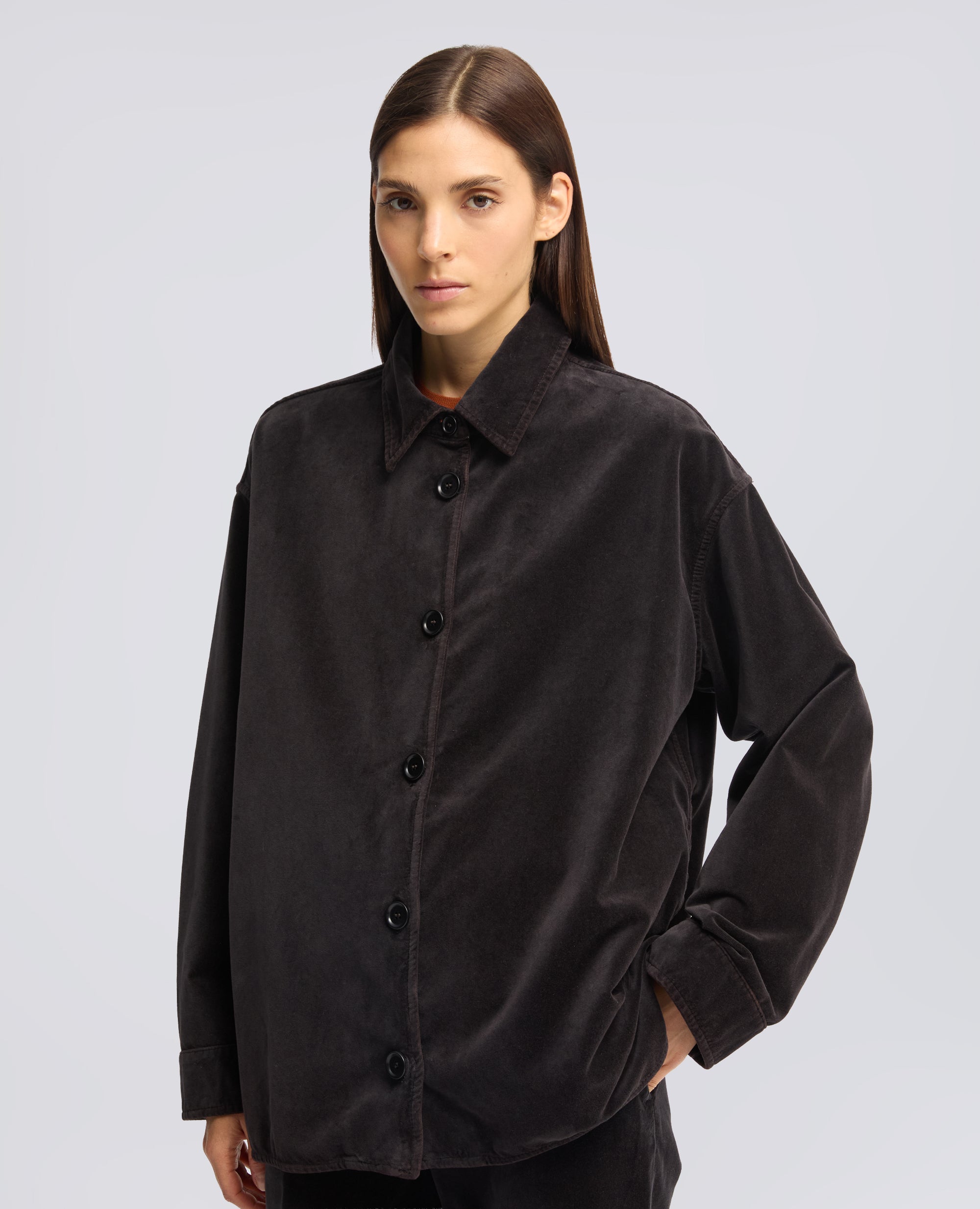 GIACCA CAMICIA IN VELLUTO LISCIO DI COTONE TINTO CAPO - BROWN - ASPESI