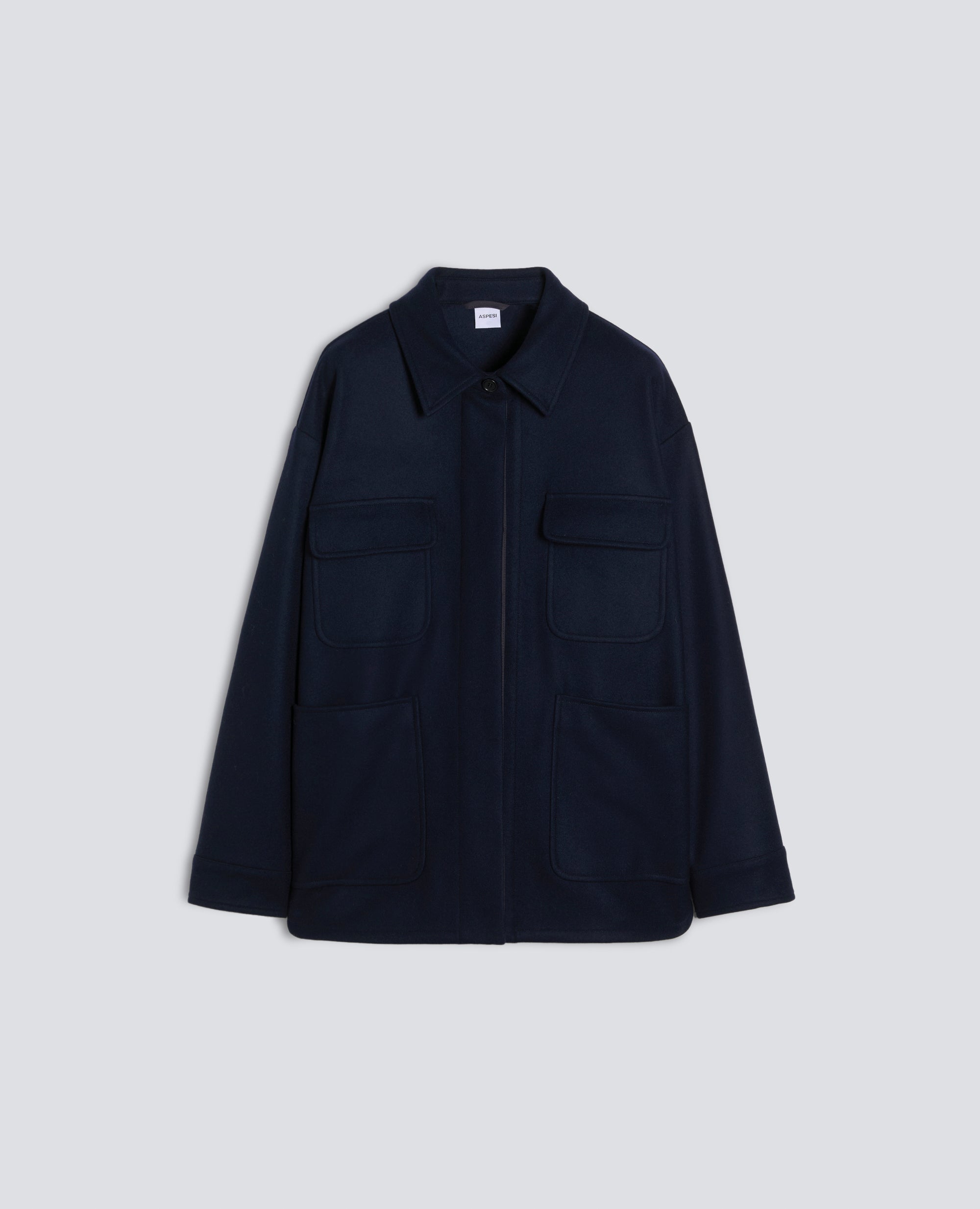 DOUBLE-FACED WOOL SHIRT JACKET, BEAVER EFFECT - BLU - ASPESI