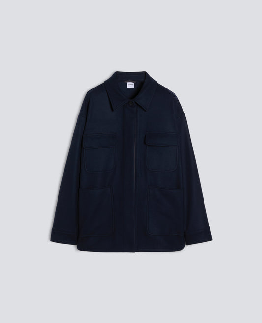 GIACCA CAMICIA IN DOUBLE DI LANA EFFETTO BEAVER - BLU - ASPESI