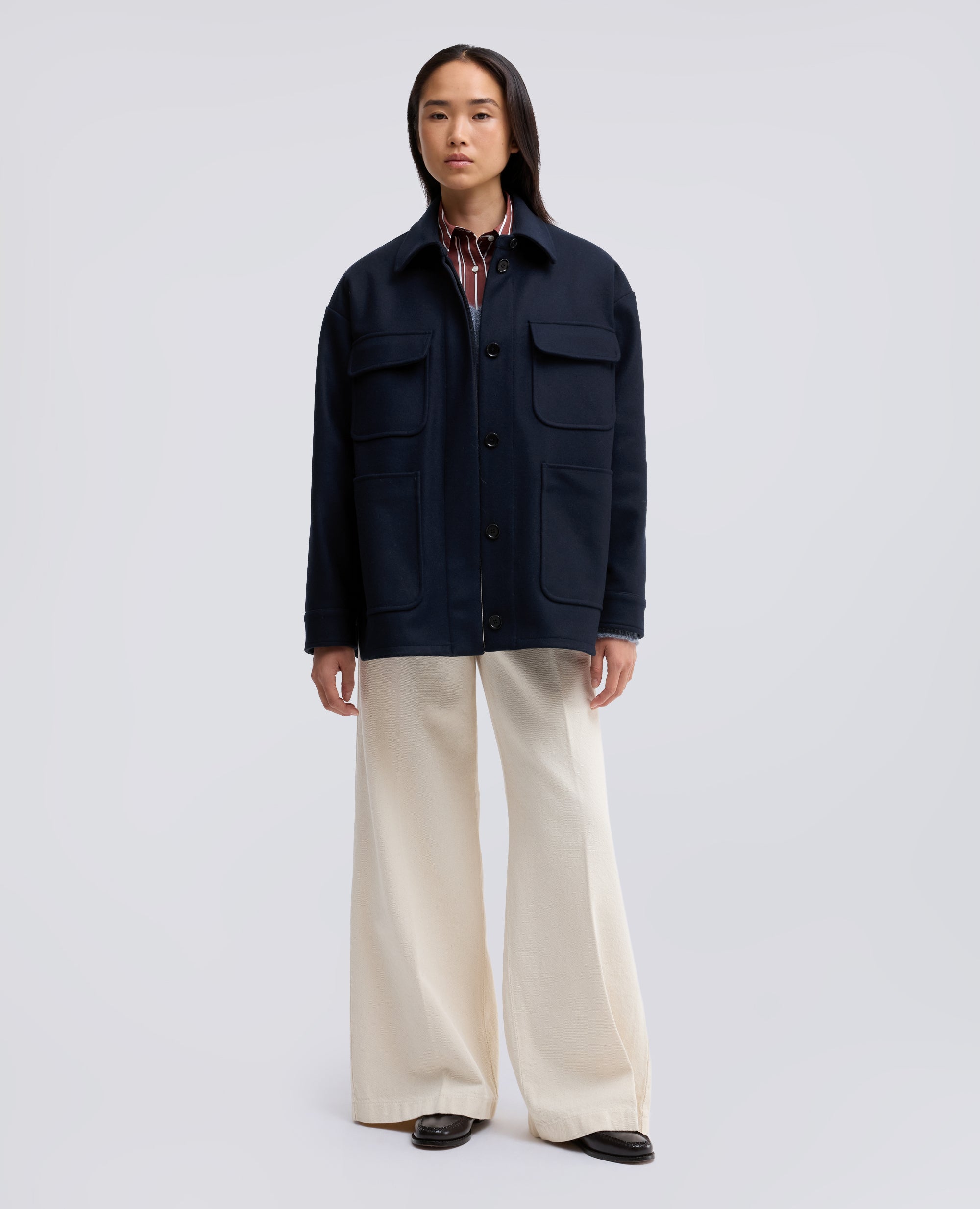 DOUBLE-FACED WOOL SHIRT JACKET, BEAVER EFFECT - BLU - ASPESI