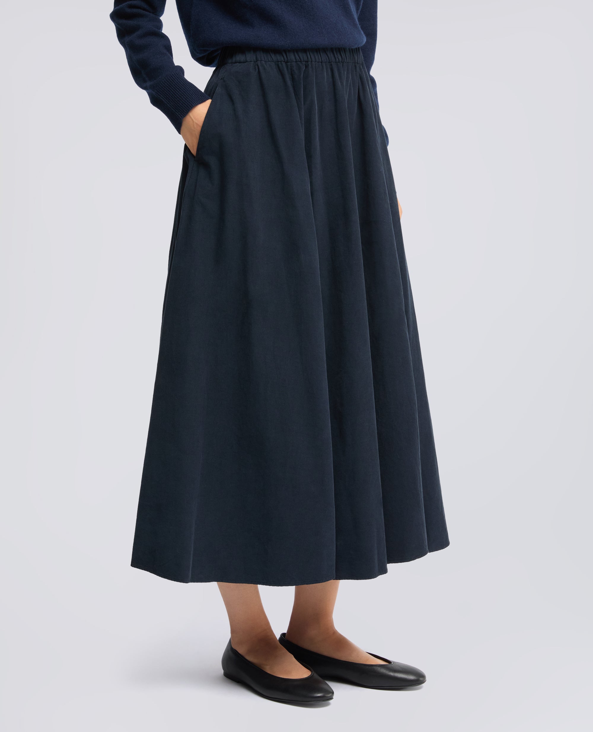 GONNA IN VELLUTO DI COTONE 2000 RIGHE TINTO CAPO - NAVY - ASPESI