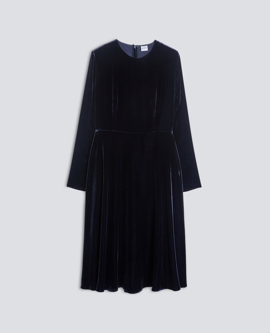 ABITO IN VELLUTO LISCIO DI VISCOSA E SETA - NAVY