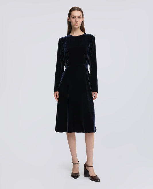 ABITO IN VELLUTO LISCIO DI VISCOSA E SETA - NAVY