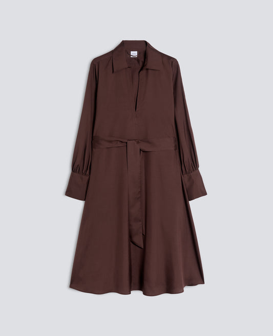 ROBE EN POPELINE DE SOIE - MARRON - ASPESI