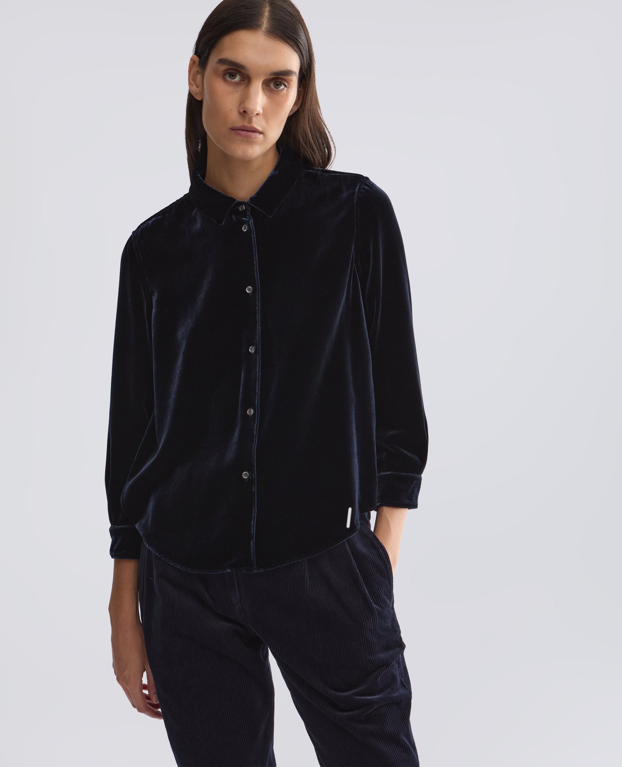 CAMICIA IN TWILL DI VISCOSA E SETA STAMPATO - BLU - ASPESI
