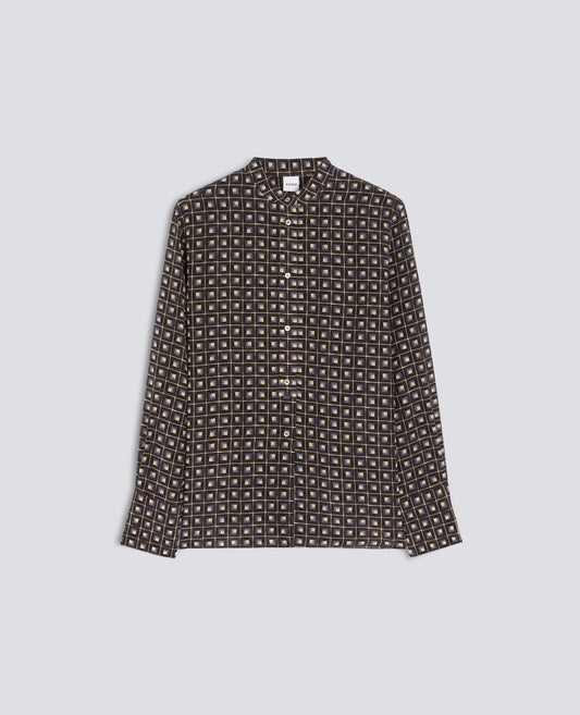 CHEMISE EN CREPE DE CHINE DE SOIE IMPRIME AVEC COL MAO - MULTICOLEUR - ASPESI