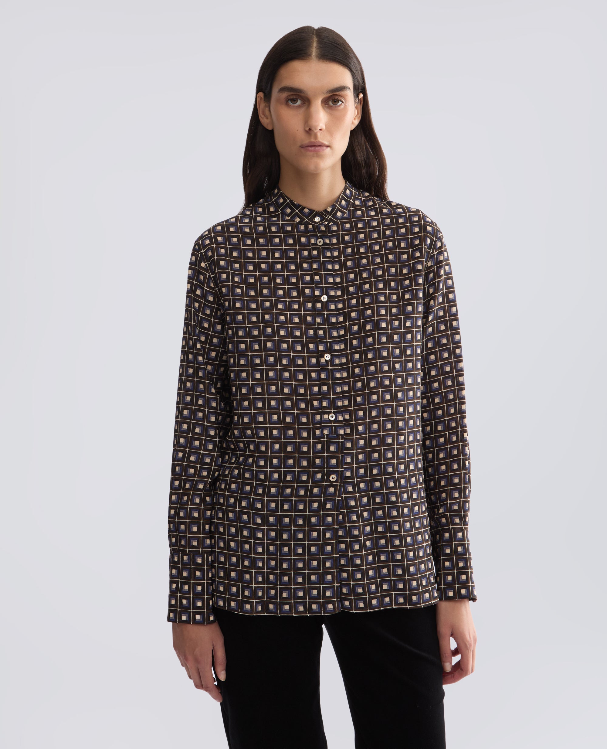 CHEMISE EN CREPE DE CHINE DE SOIE IMPRIME AVEC COL MAO - MULTICOLEUR - ASPESI